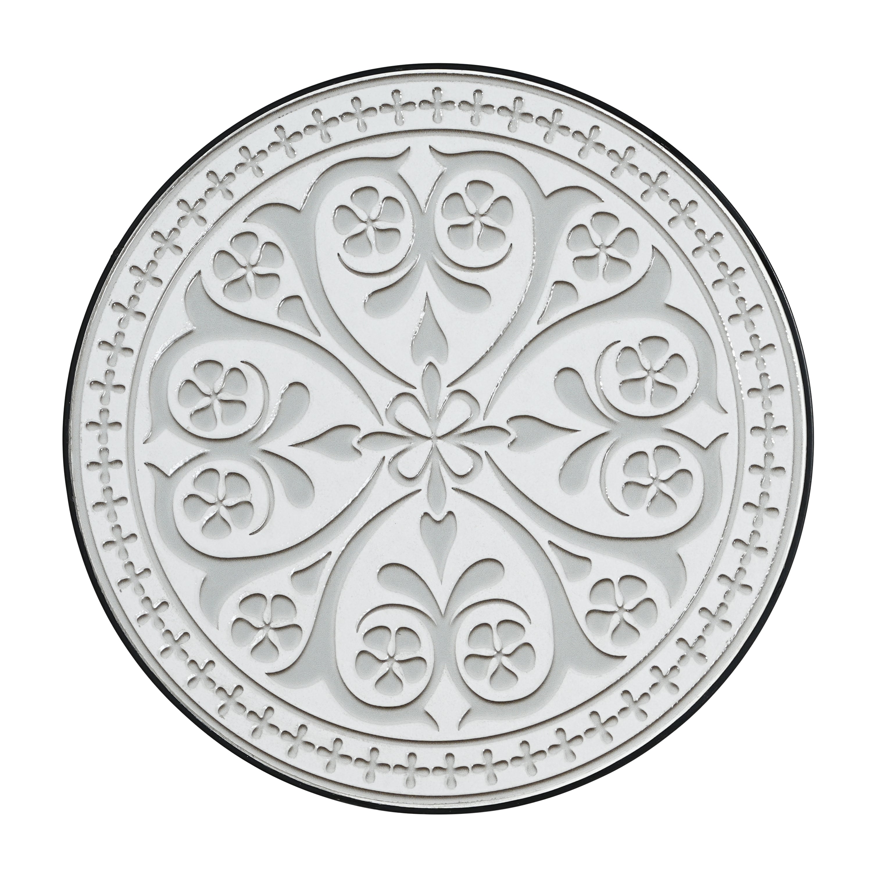 Outdoor Round Side Table with Mosaic-Style Top and Curved Iron Legs, Grey and Matte Black