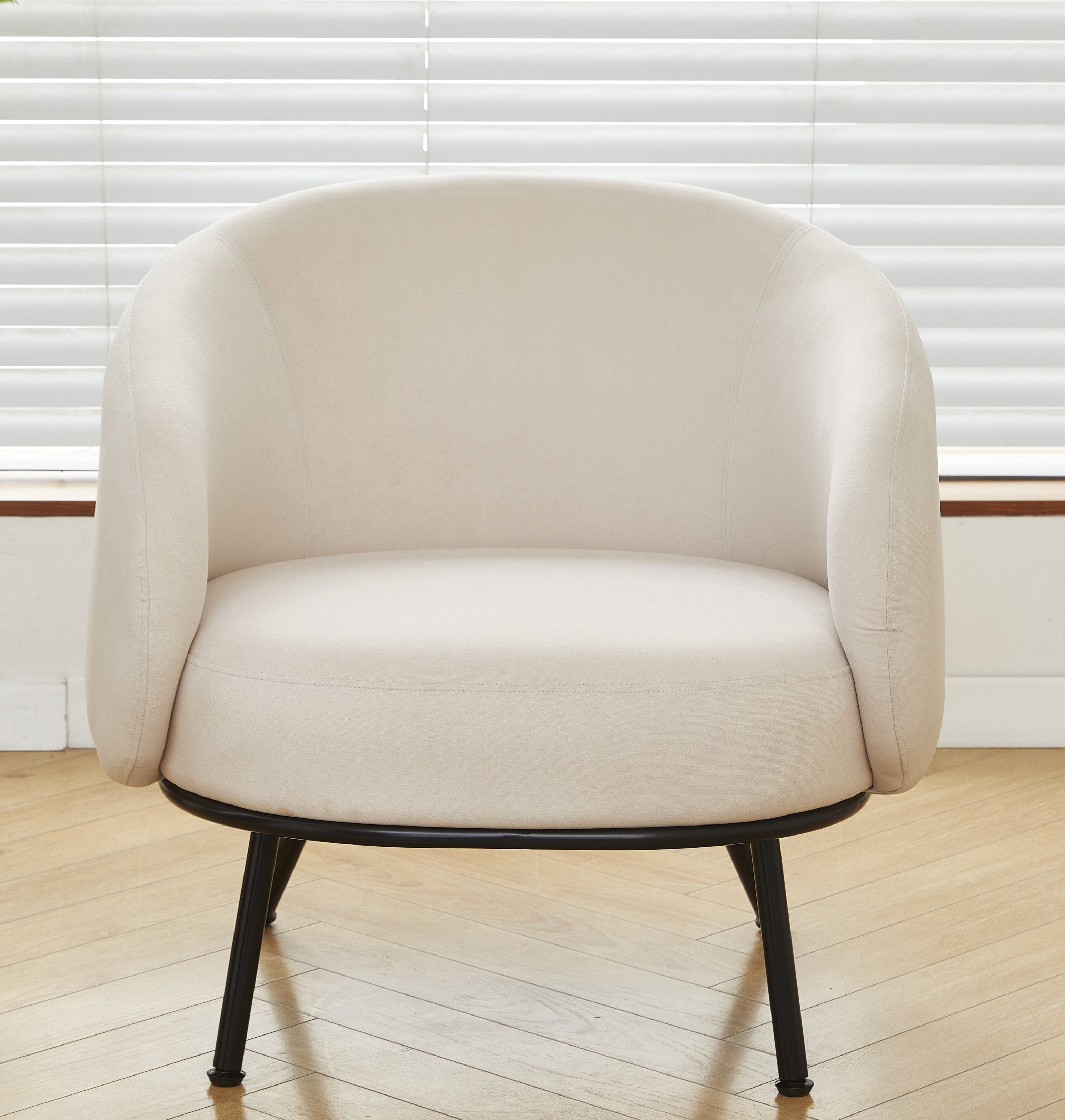 Mid-Century Modern Velvet Accent Chair, Upholstered Barrel Armchair with Metal Legs, Comfy Single Sofa Chair for Living Room Bedroom