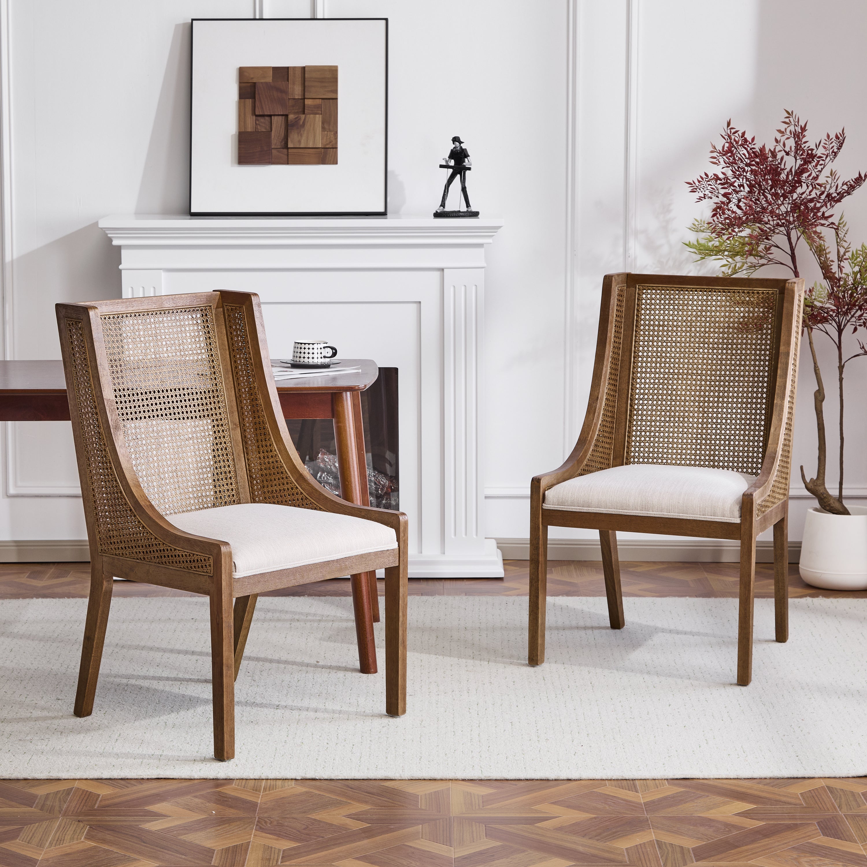 Rattan Wingback Dining Chair, Set of 2