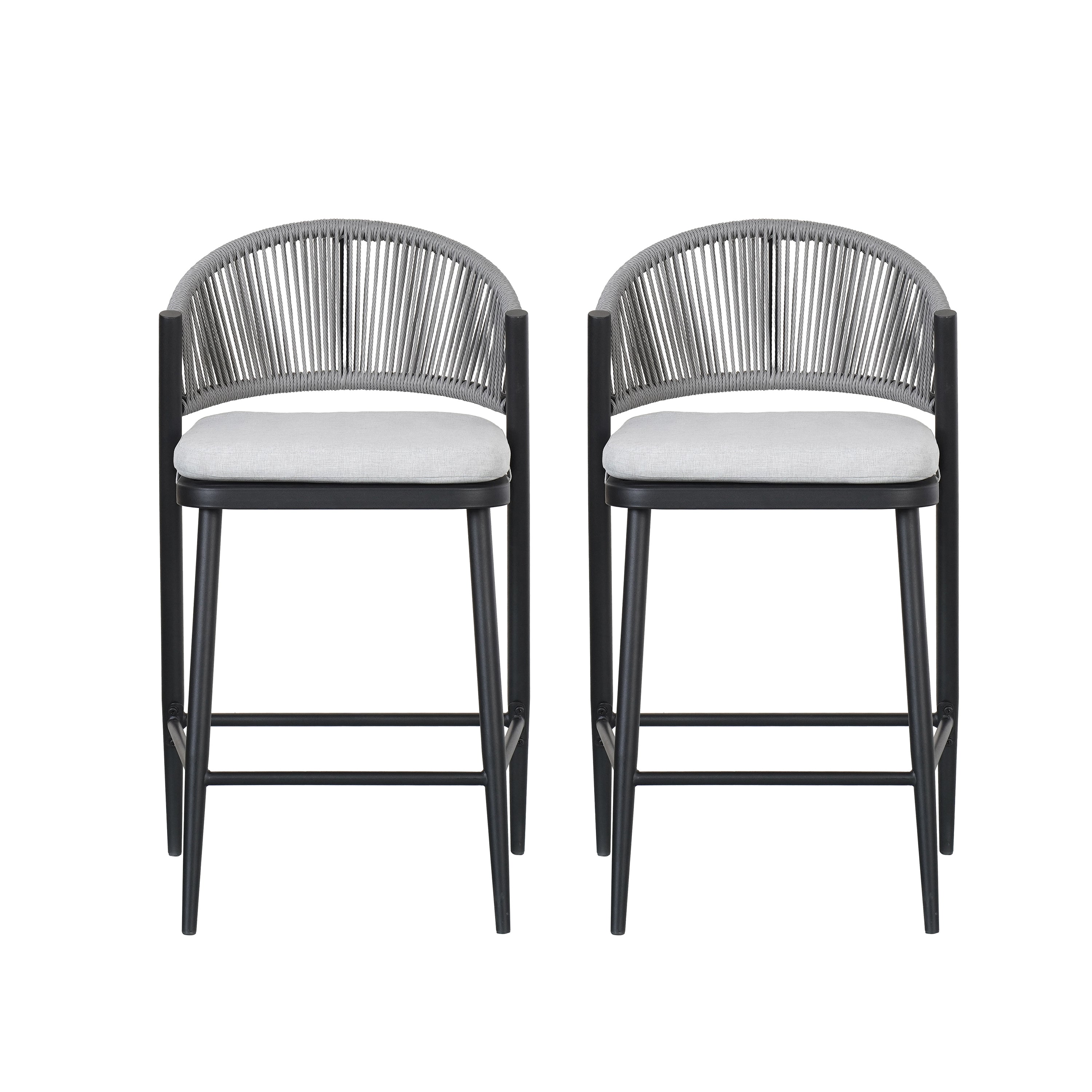 Outdoor Metal Frame Stools with Scallop-Shaped Backrest & Water-Resistant Cushions, Set of 2