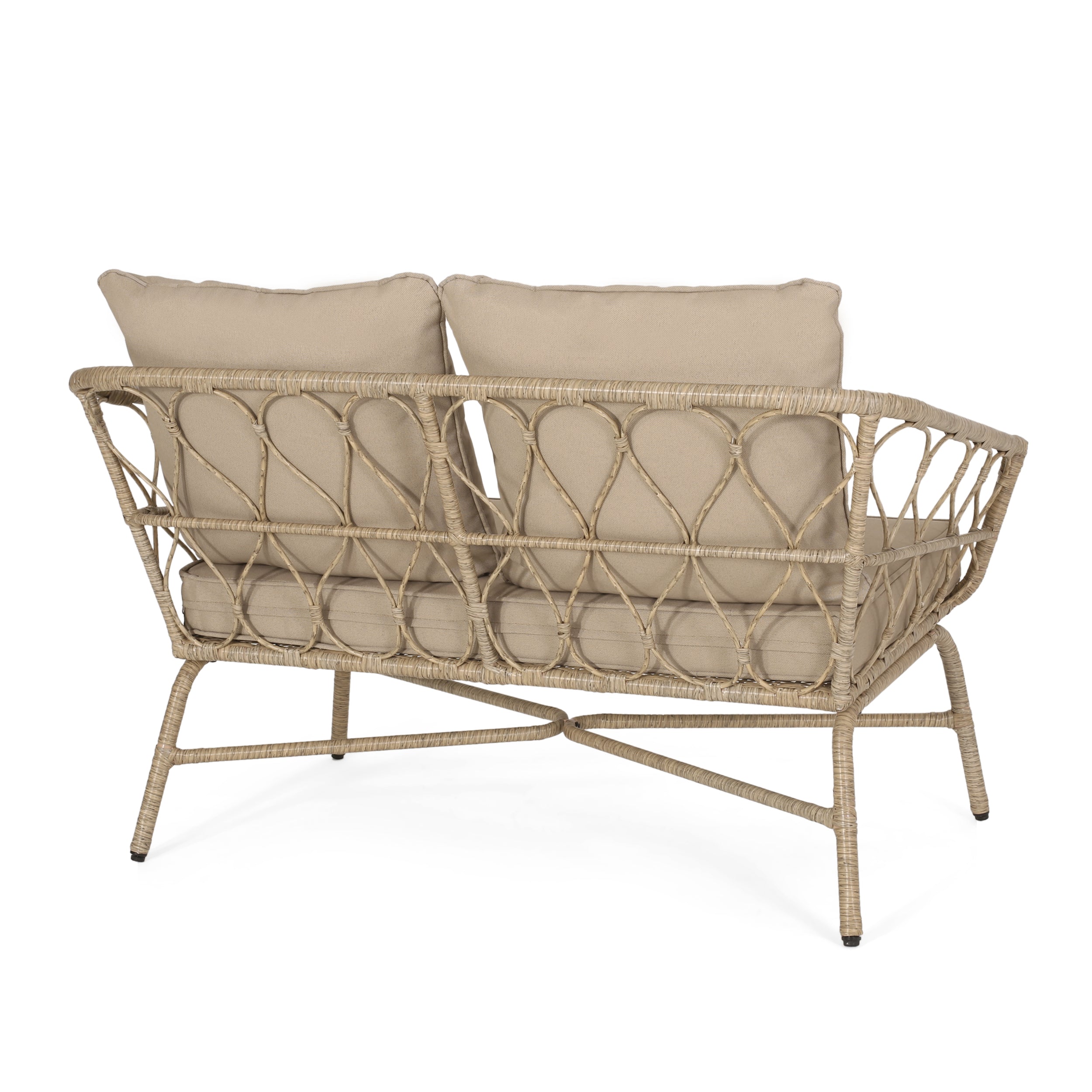 4-Piece Outdoor Rattan Chat Set with Coffee Table, Loveseat and 2 Sloped Arm Chairs