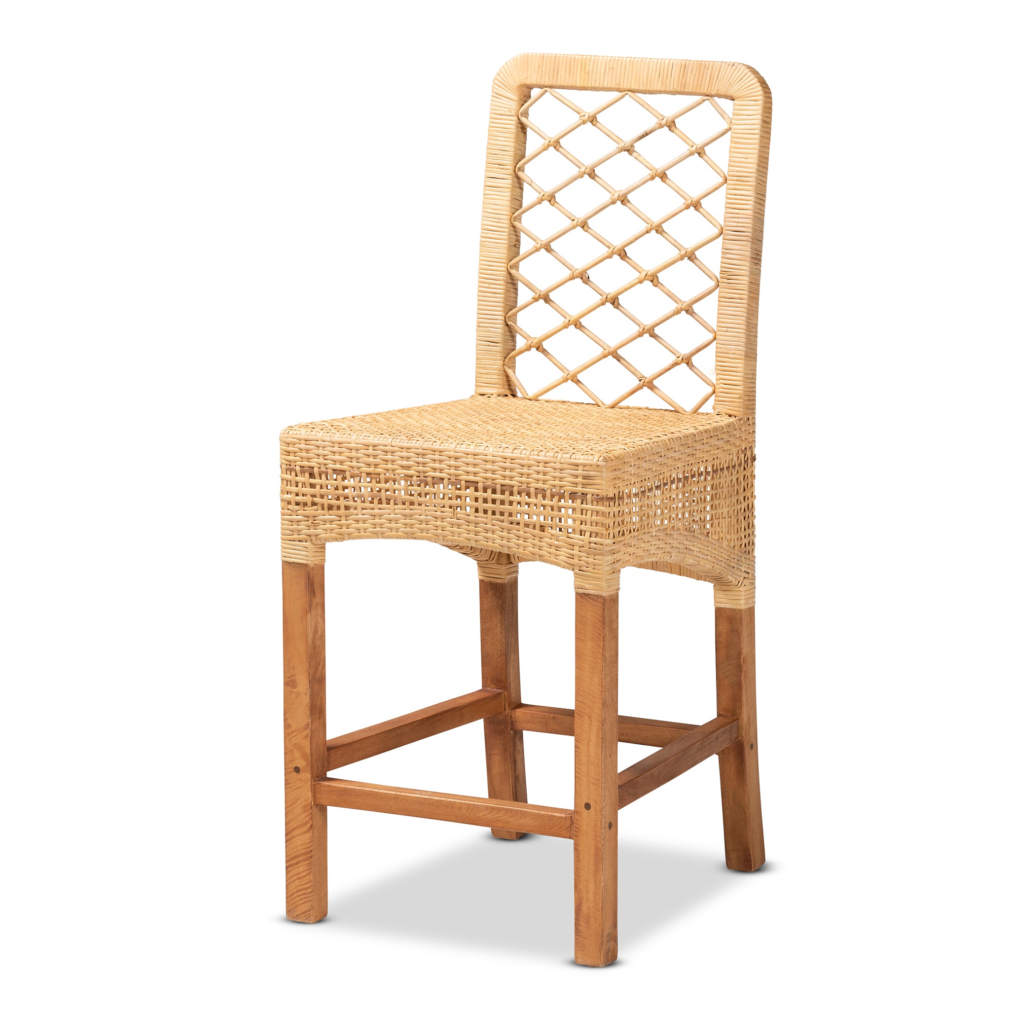 Lulian Rattan and Mahogany Wood Counter Stool