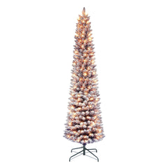 6.5 ft Pre-lit Flocked Fashion Purple Pencil Artificial Christmas Tree with Clear Lights & Metal Stand