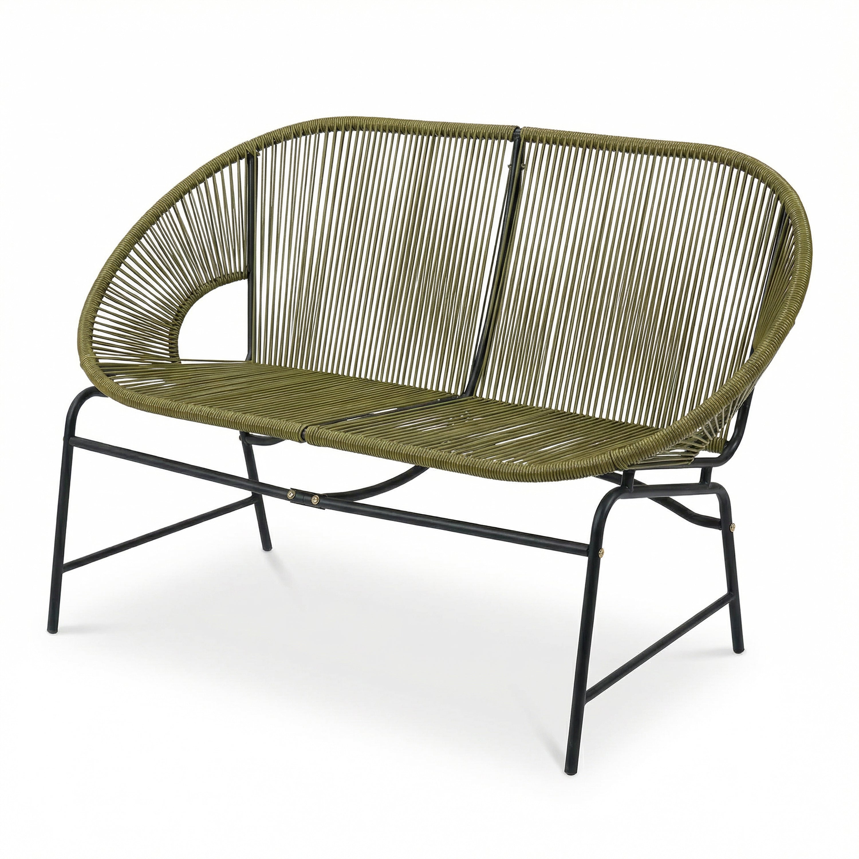 CONDESSA OUTDOOR PATIO WICKER LOVE SEAT, GREEN PE RATTAN & IRON FRAME, SET OF 1
