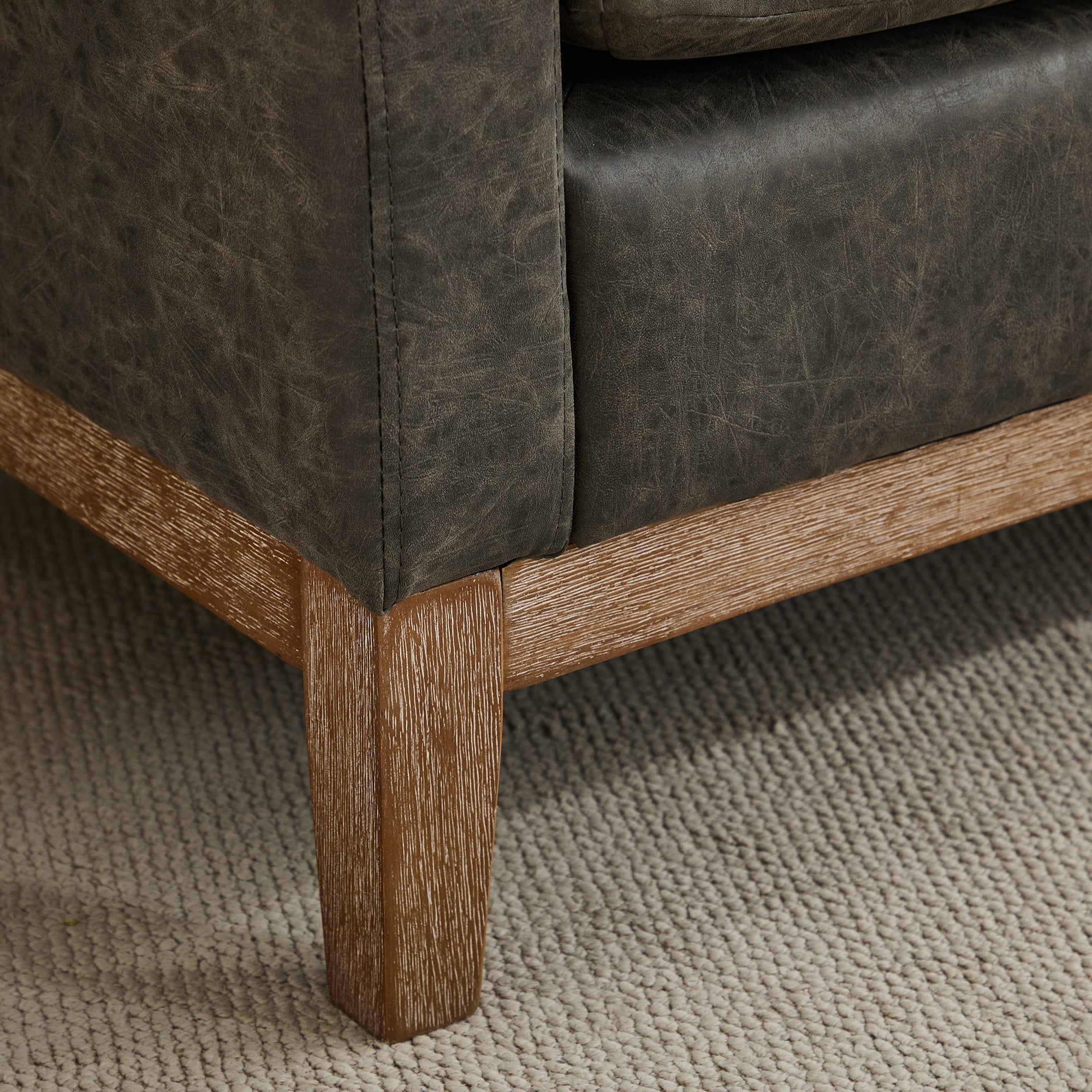 Upholstered Bench with Wood Legs and Two Bolster Pillows
