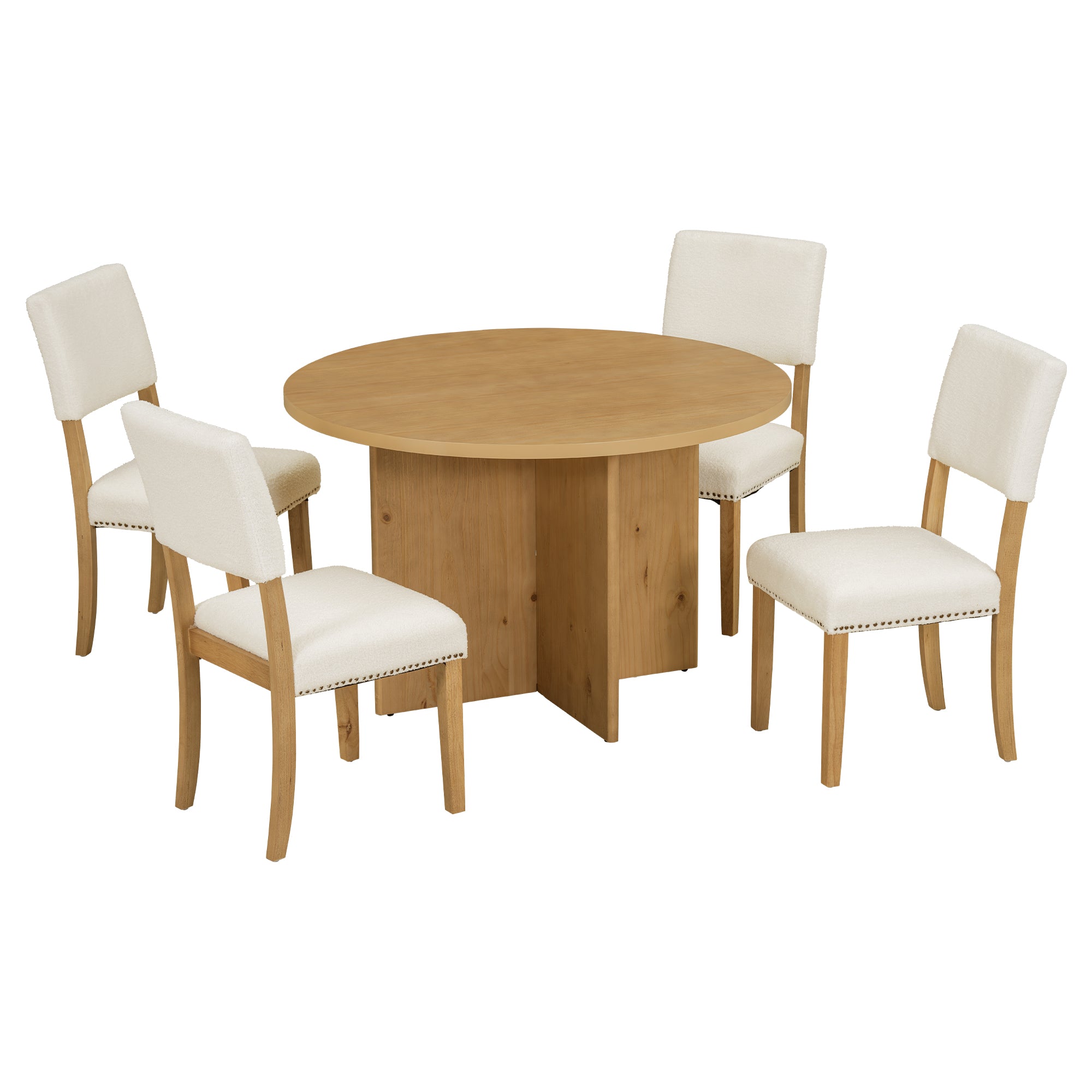 5-Piece Dining Set with Round Tabletop and 4 Upholstered Dining Chairs
