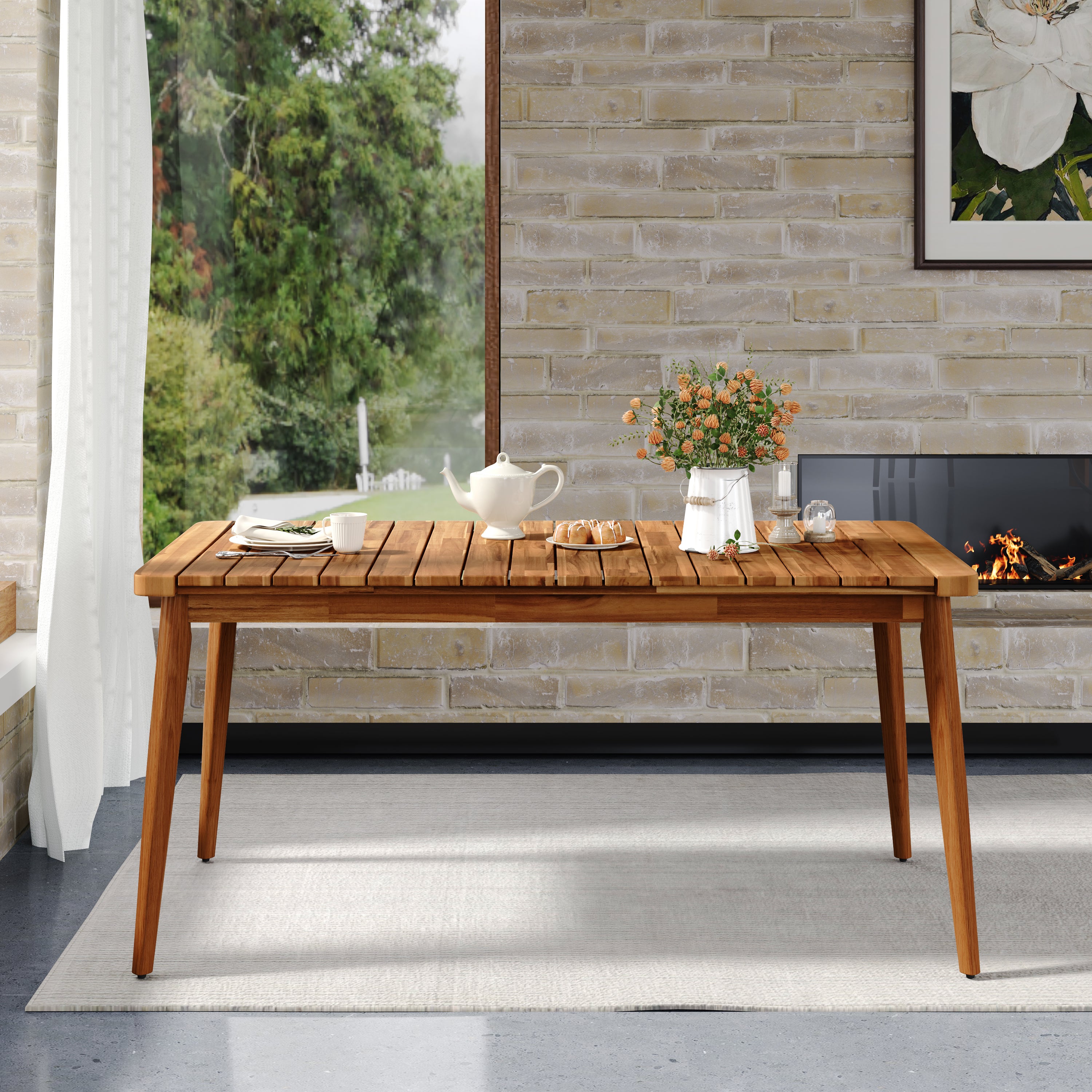 Acacia Wood Rectangular Outdoor Dining Table