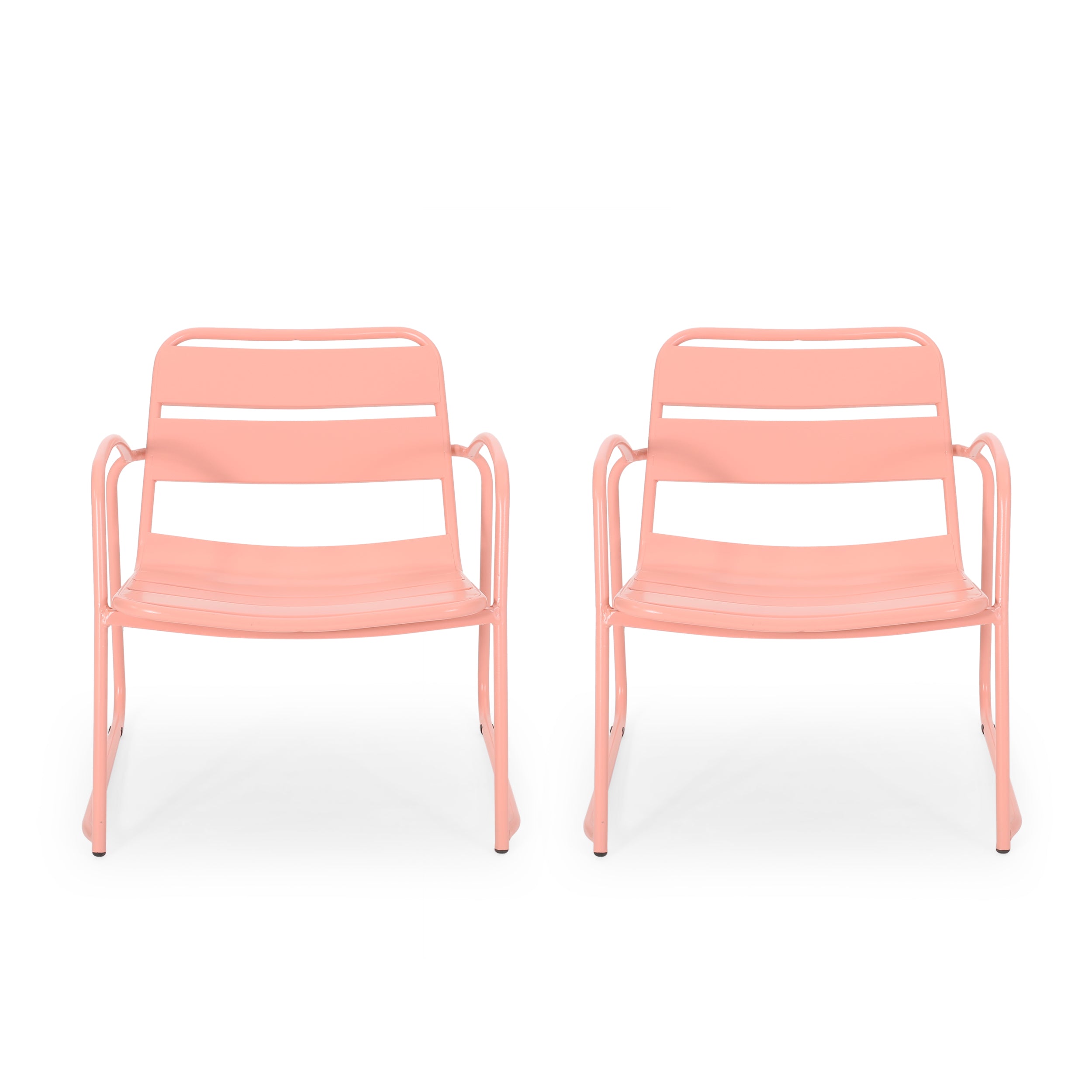 Outdoor Iron Chair with Open Slat Design and Curved Arms, Set of 2