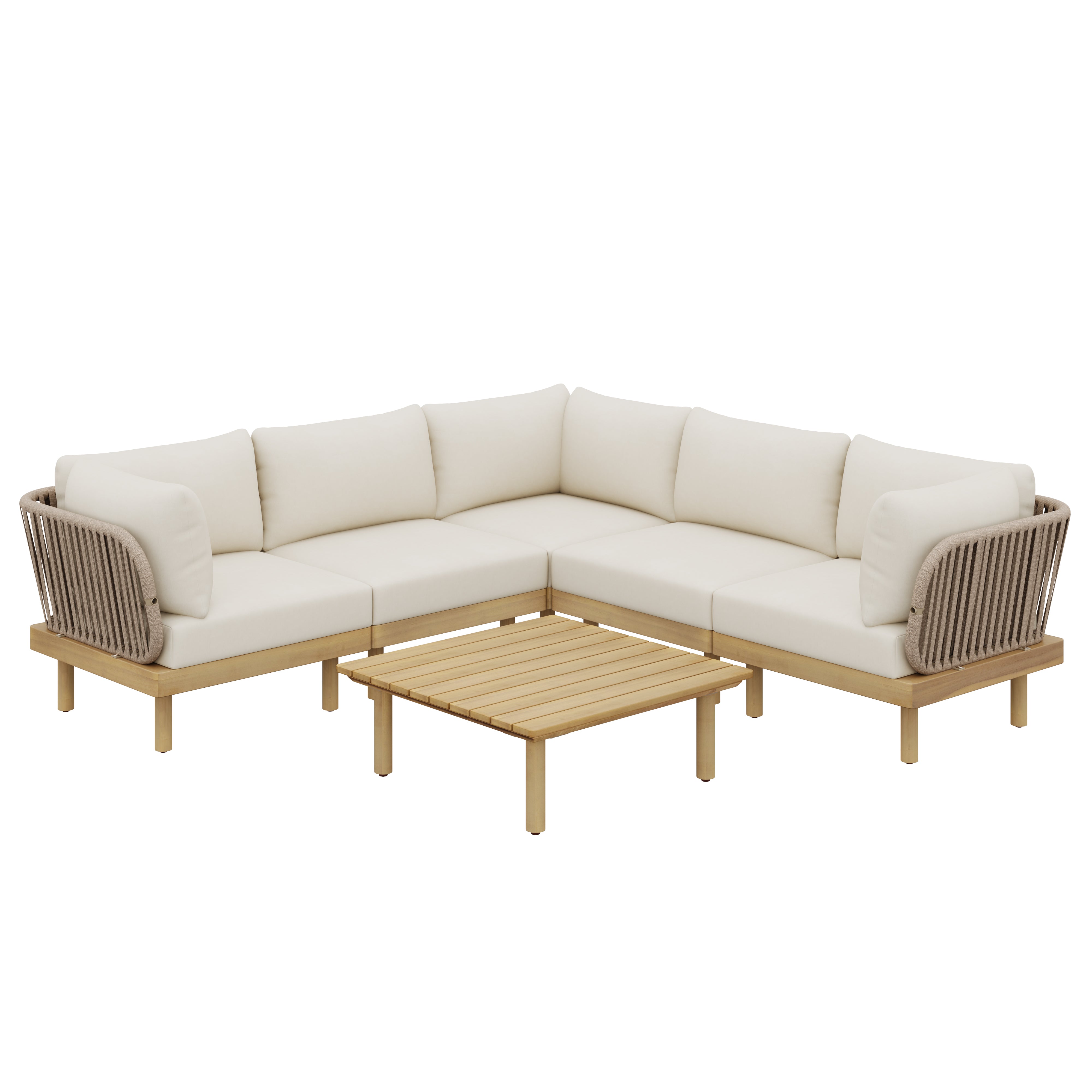 Sebastian 6-Piece Acacia Wood L-Shaped Modular Outdoor Sofa Set