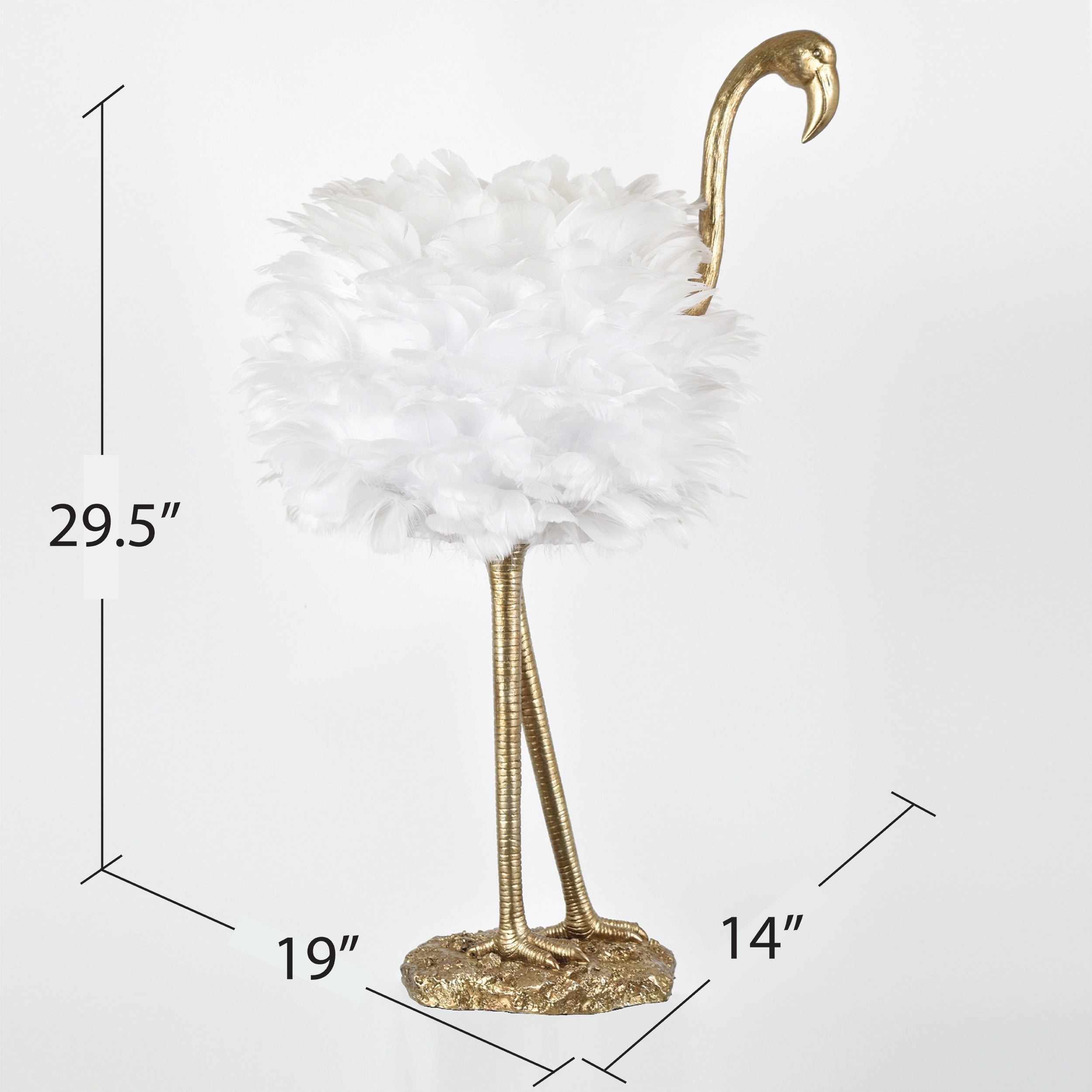 Polished Gold Flamingo Table Lamp With Feathered Shade