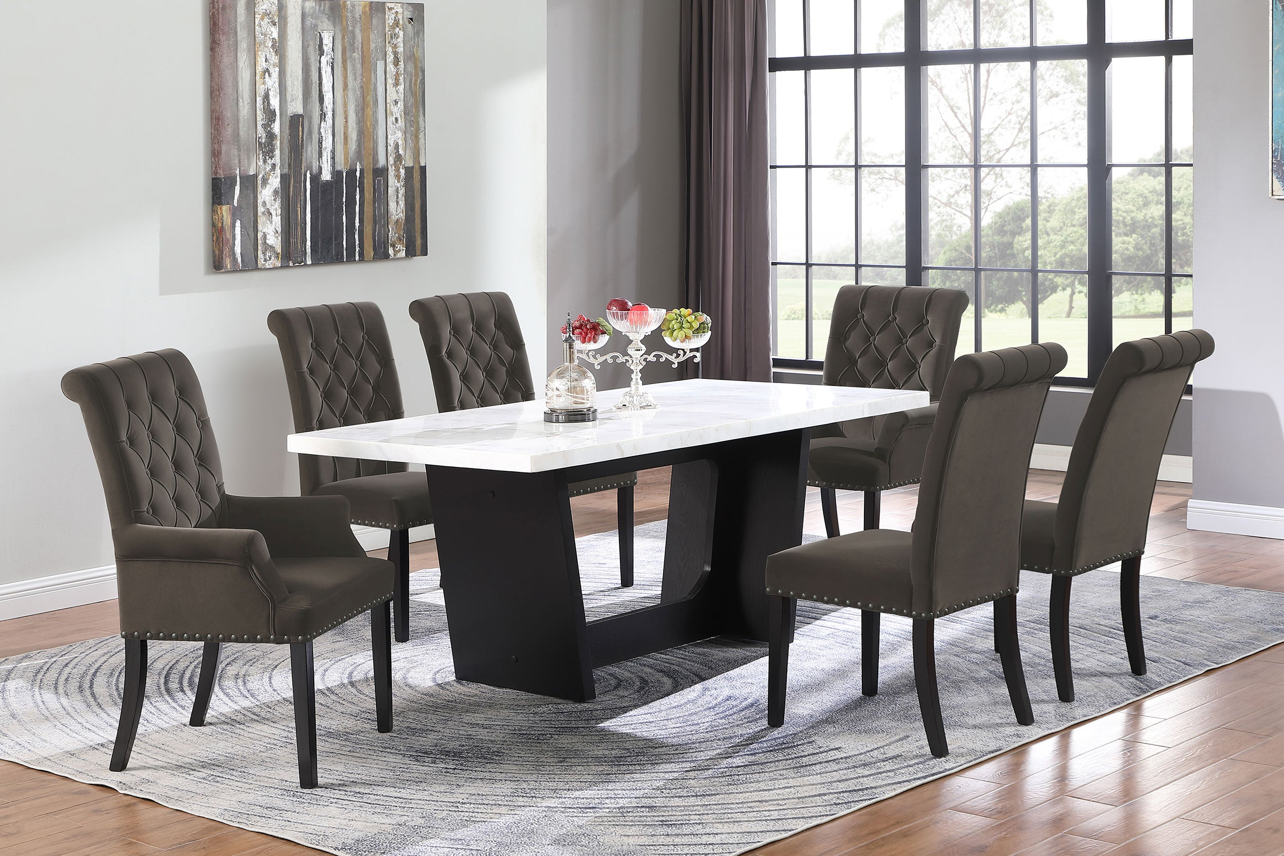 Button-Tufted High Back Dining Chairs, Set of 2