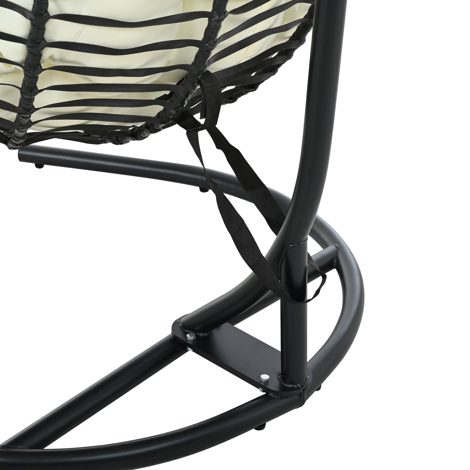 Foldable Rattan Egg Swing Chair with Iron Frame, Plush Cushion & Removable Headrest