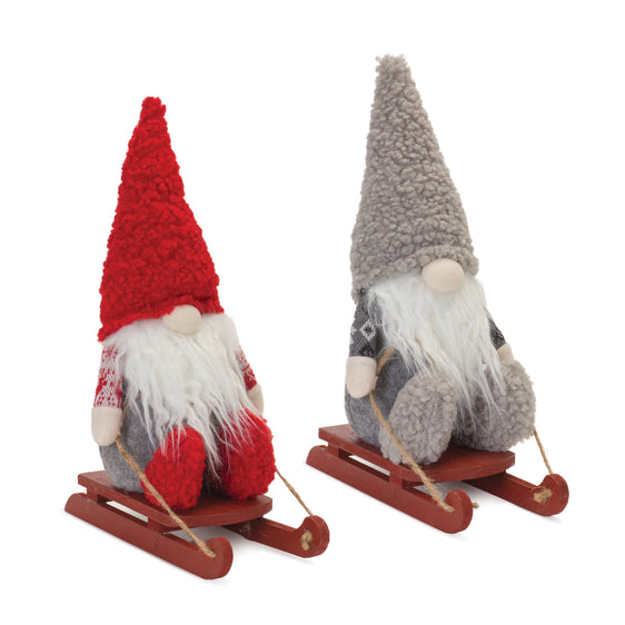 Plush-Winter-Gnome-on-Sled-(set-of-2)-Red-Decor