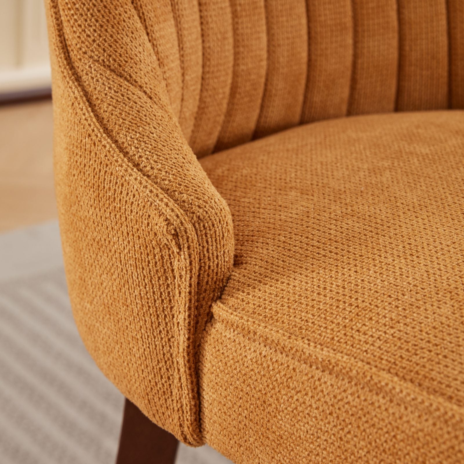 Rayon Cloth Flocking Linen Dining Chairs Channel Kitchen Dinner Chair Comfy Fabric Upholstered Accent Chair for Dining Room with Curved Solid Wood Legs,Set of 2 (Gold), SW1847GL