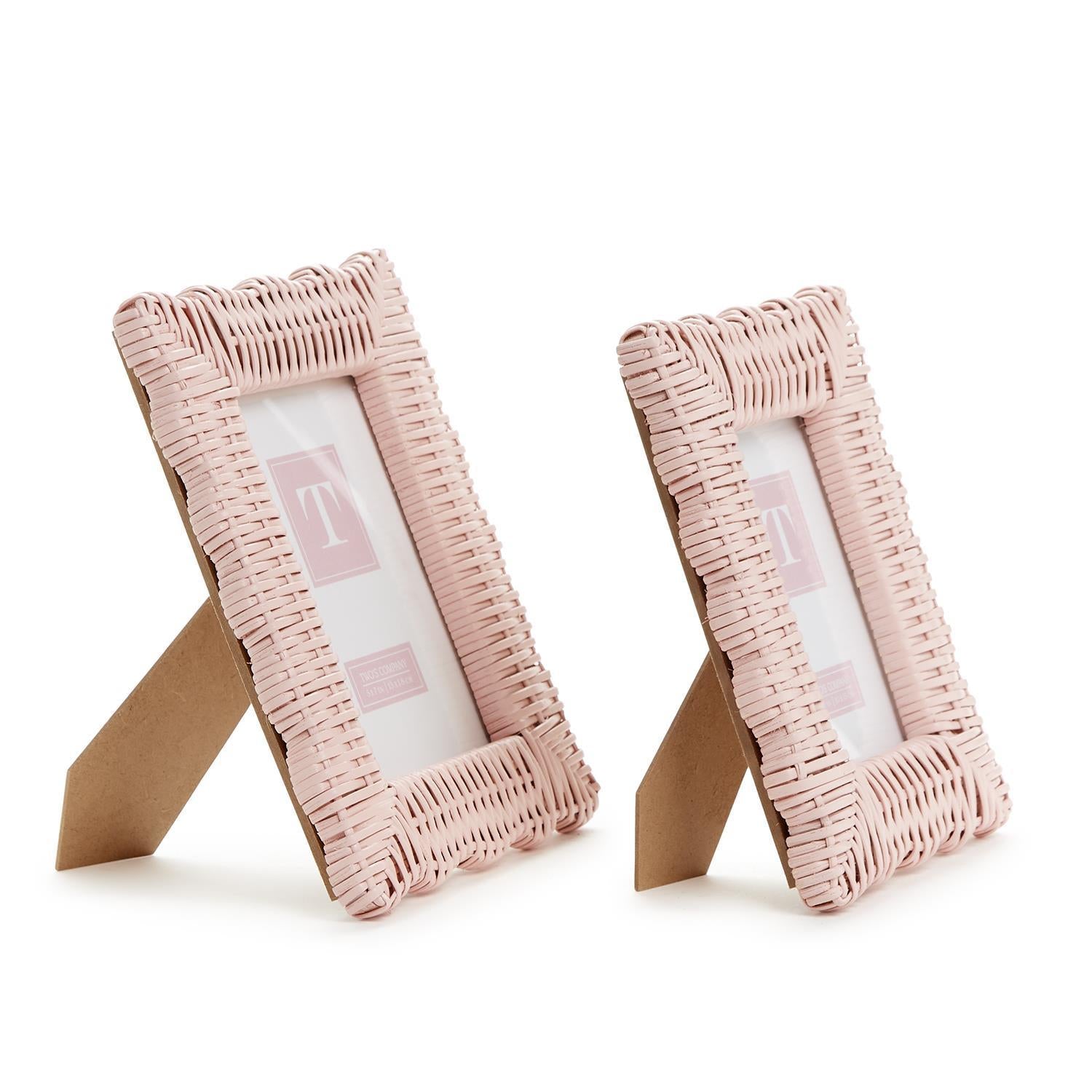 Pink Wicker Weave Photo Frame, Set of 2
