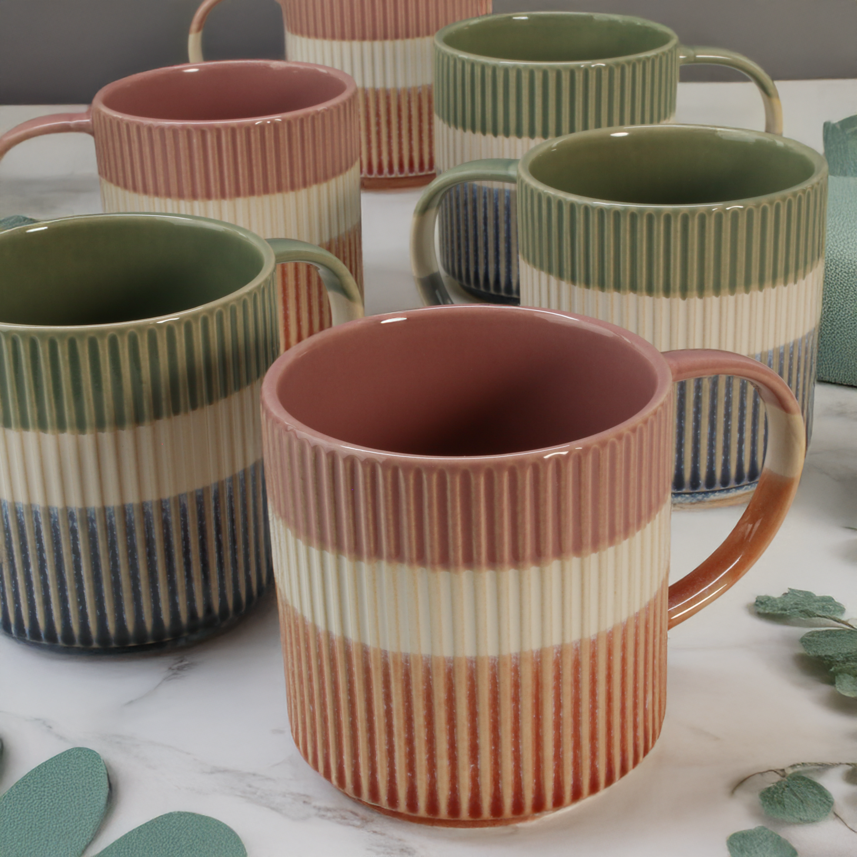 Tri-Color Mugs, Set of 8