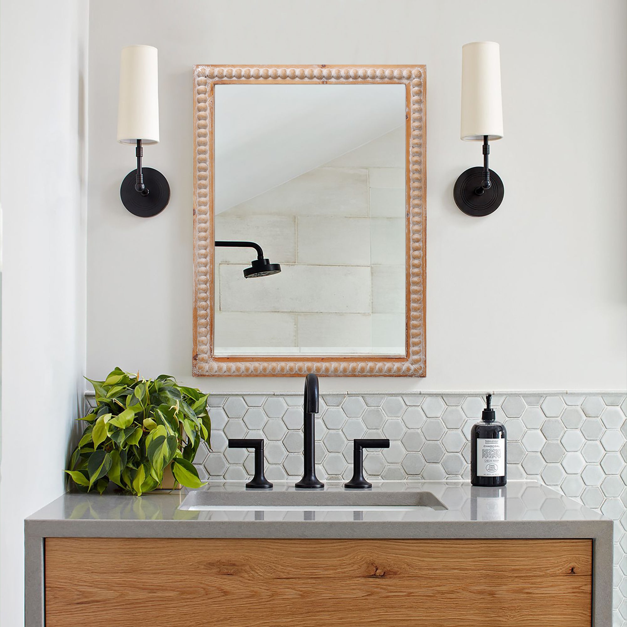 Recangle Wood Beaded Wall Mirror