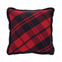 Black and Red Plaid Throw Pillow with Fringe, Set of 2