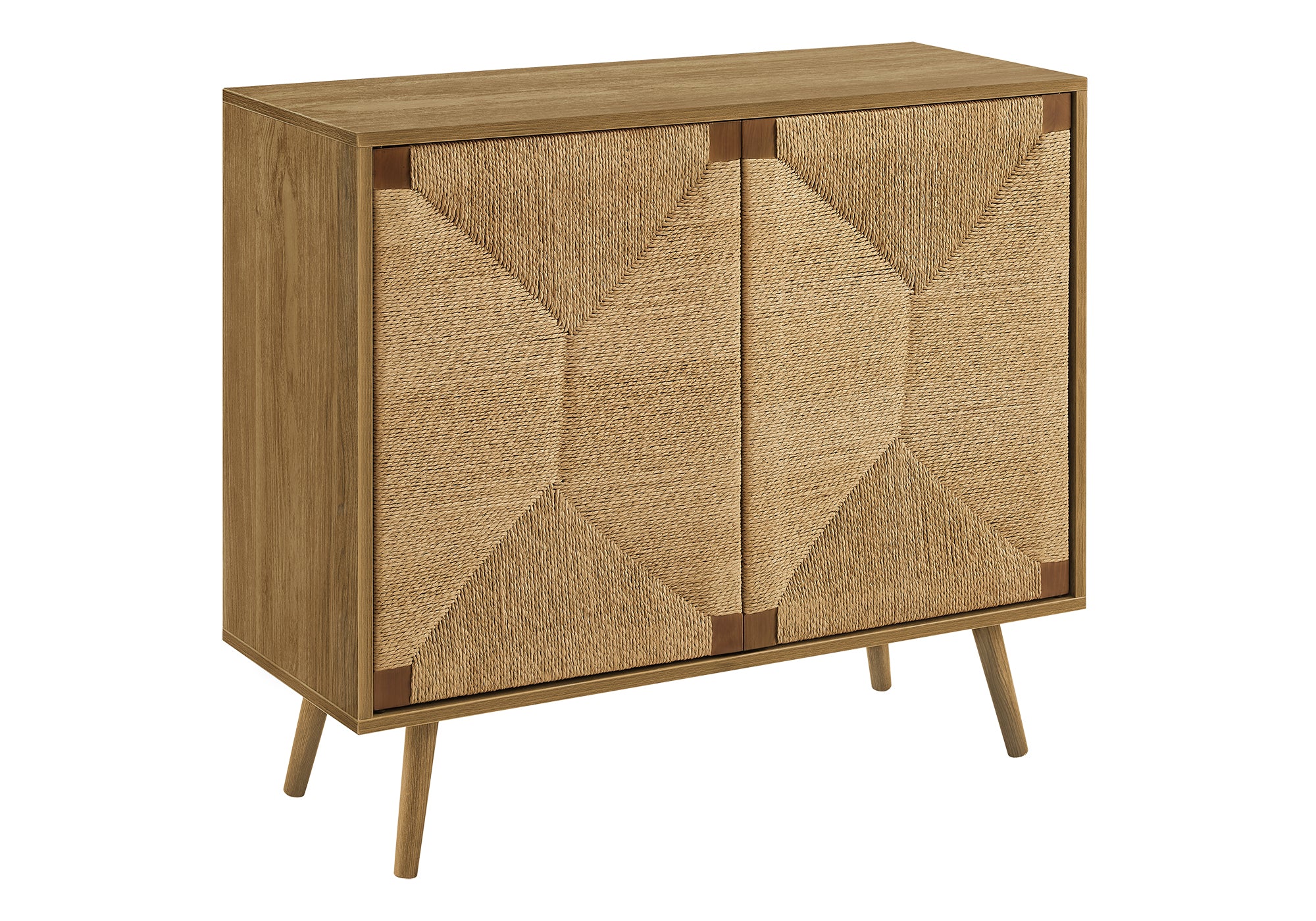 Mid Century Seagrass-Look 2-Door Accent Chest