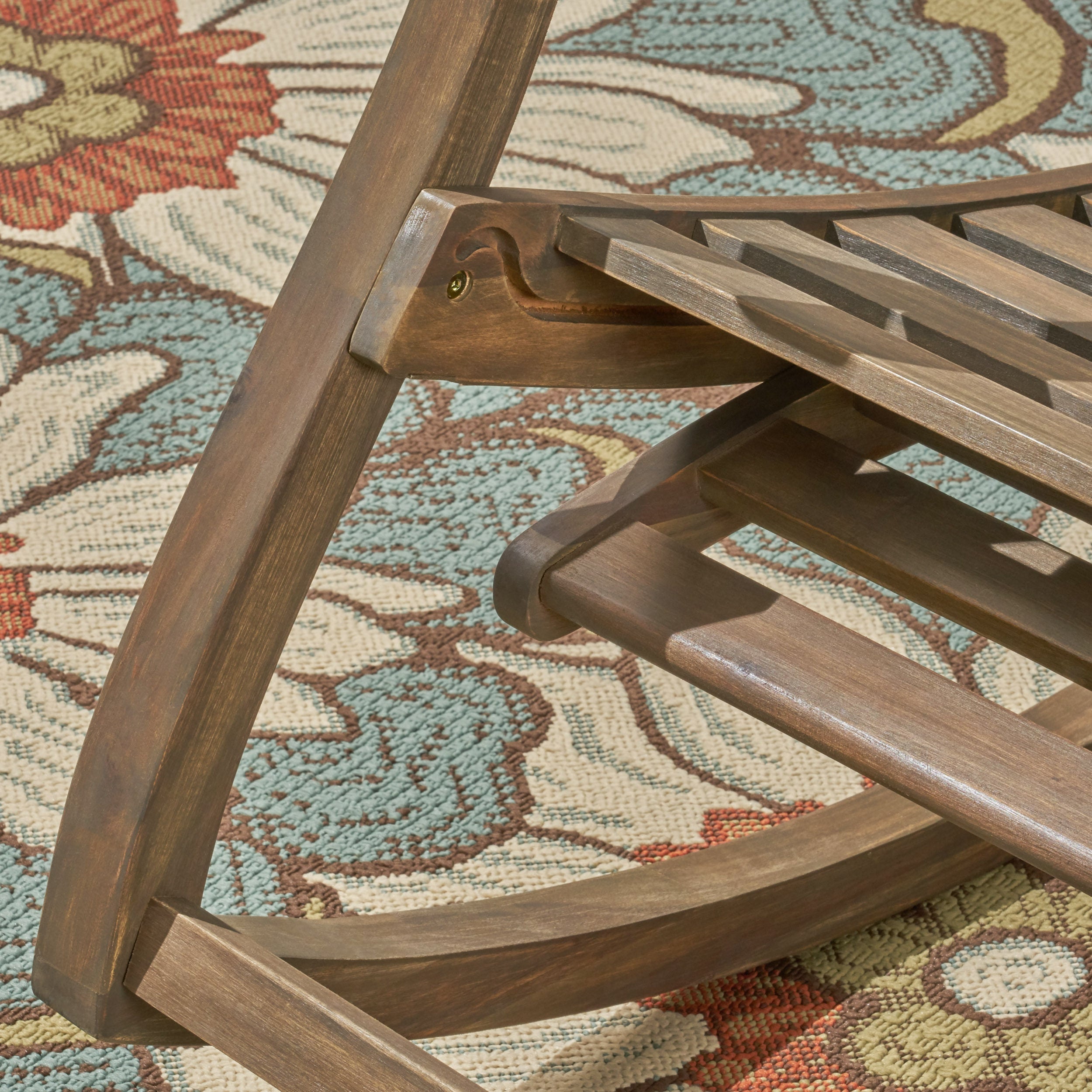 Outdoor Acacia Wood Rocking Chair with Retractable Foot Rest
