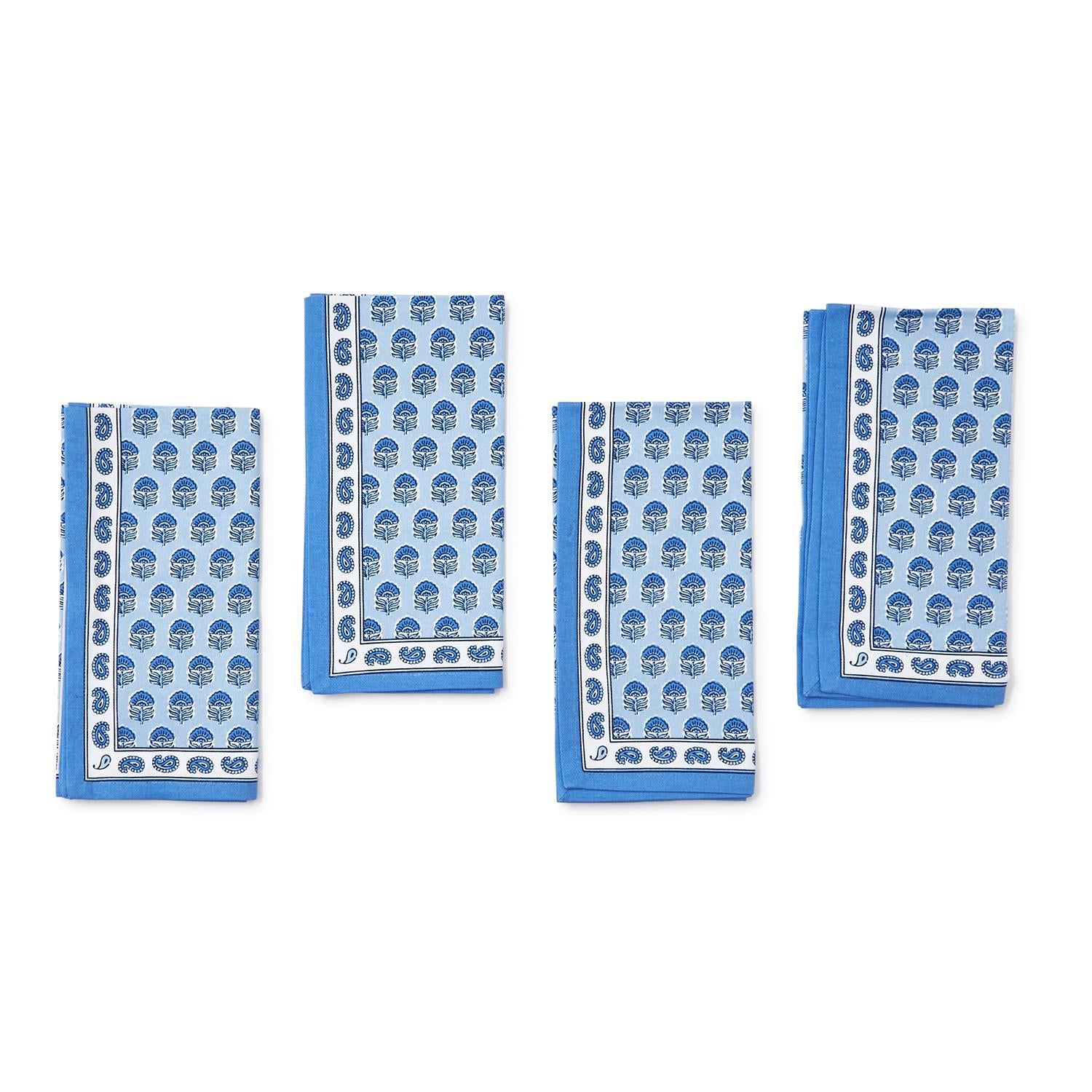 Chinoiserie Blue Block Print Cloth Napkins, Set of 4