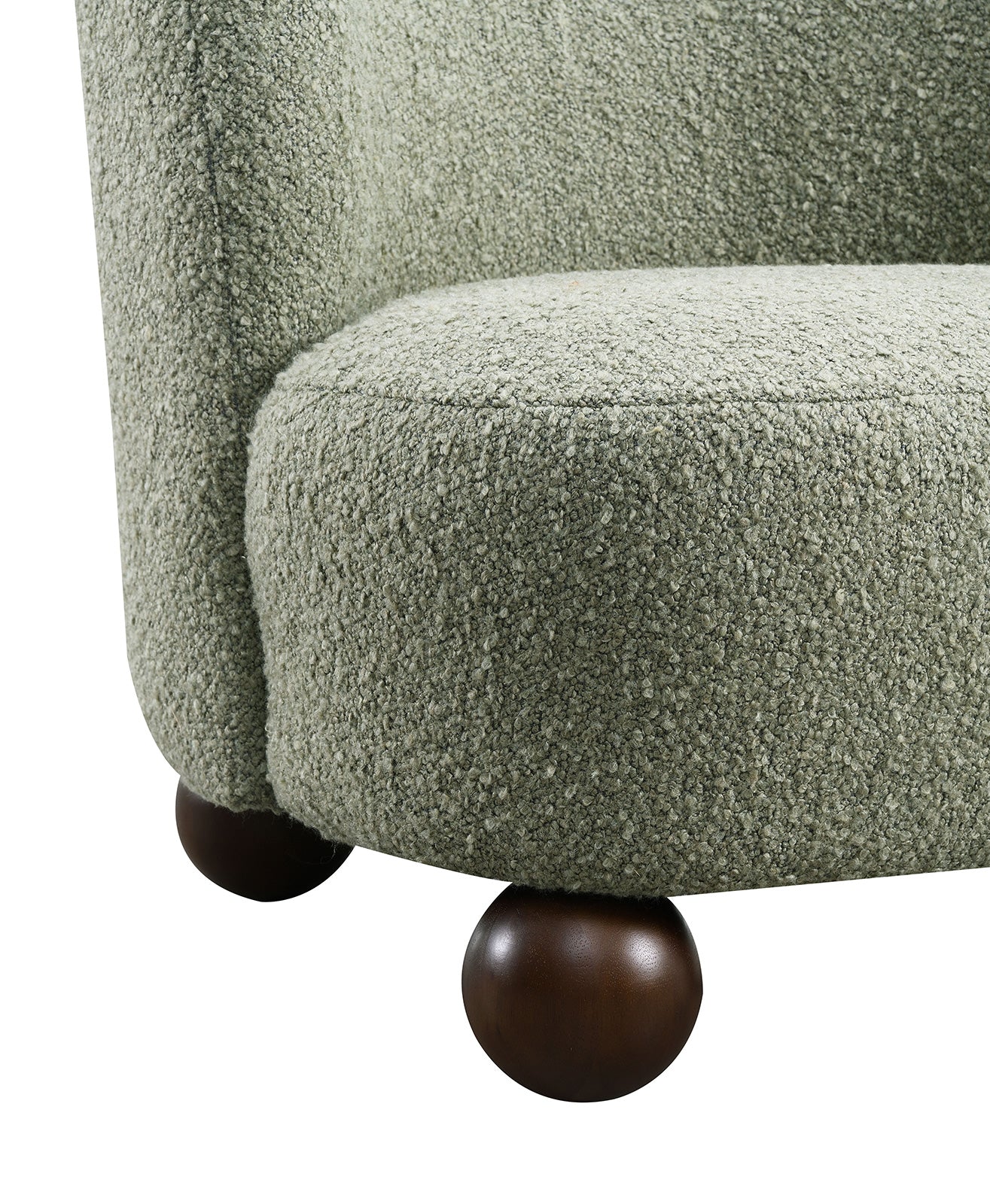 Contemporary Style 1pc Accent Chair Upholstered In Boucle Fabric Ball Feet Curve Back Green Finish Primary Living Room