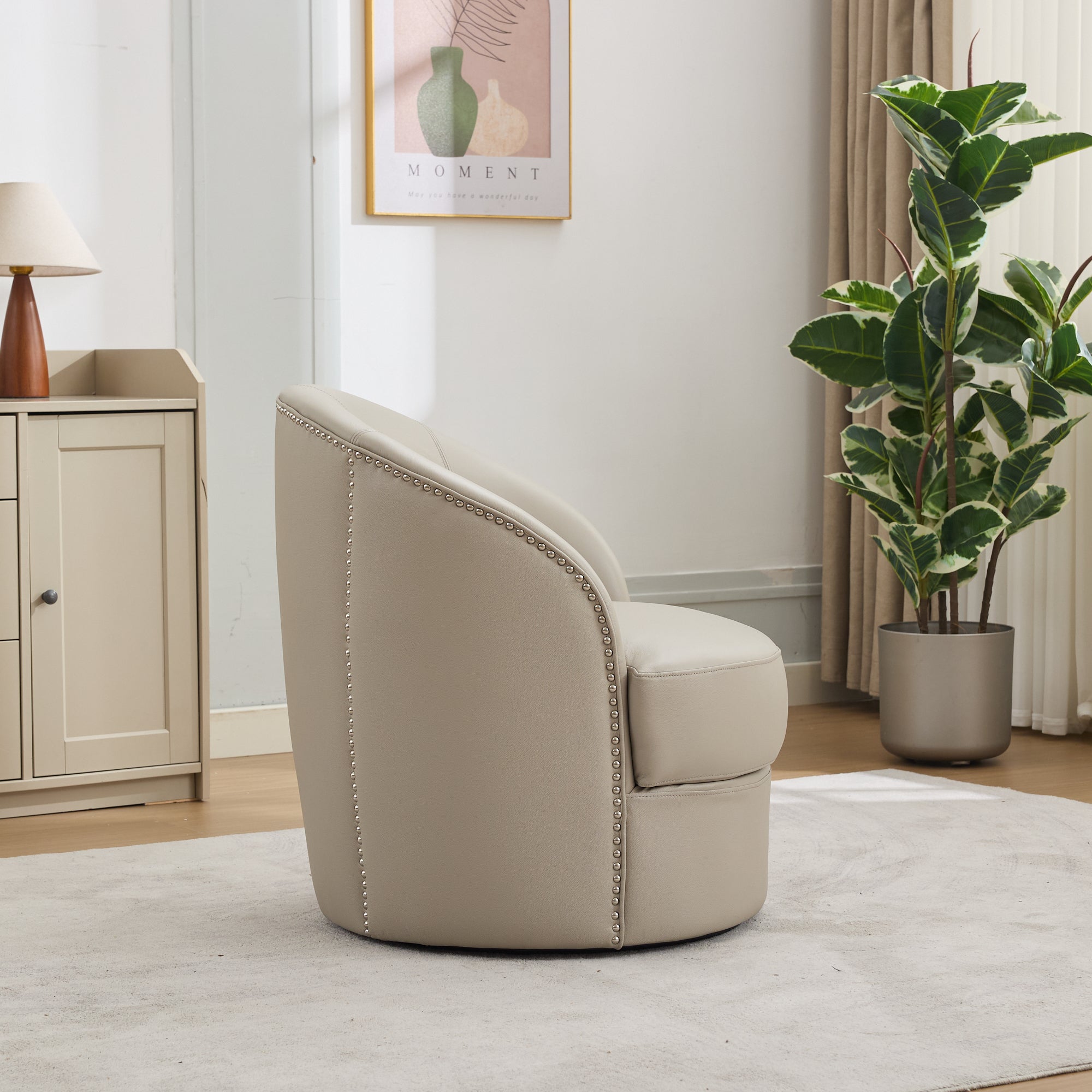 Top-Grain Leather Swivel Accent Chair