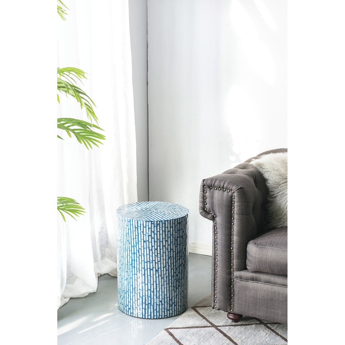 Blue Capiz Accent Stool/Table