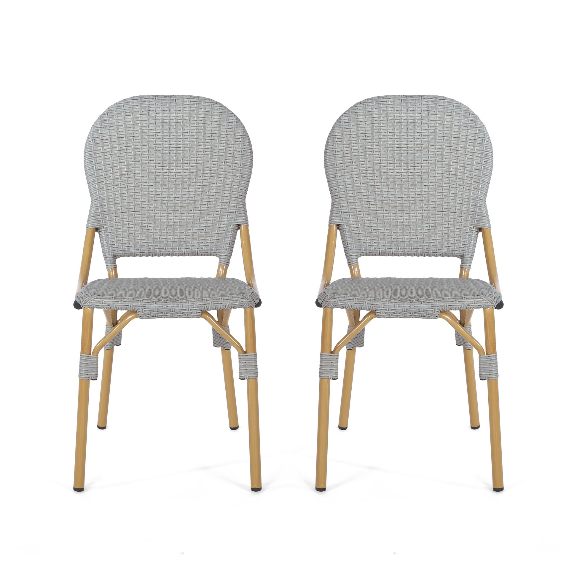 Eternity Bistro Chair with Rattan Back and Aluminum Frame, Set of 2