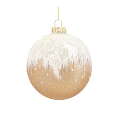 Beaded Gold Glass Ornament with Snowy Accent (Set of 6)
