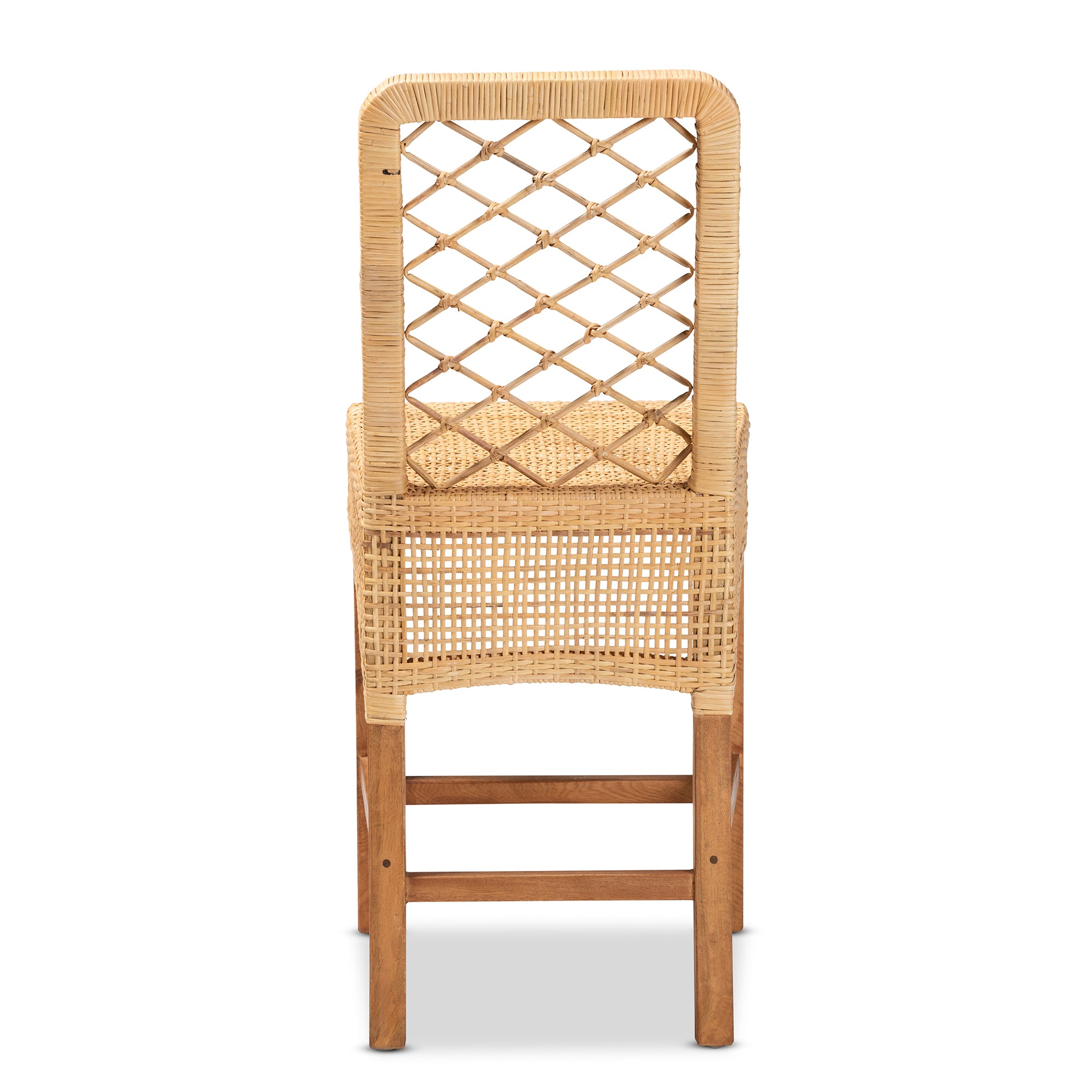 Lulian Rattan and Mahogany Wood Counter Stool
