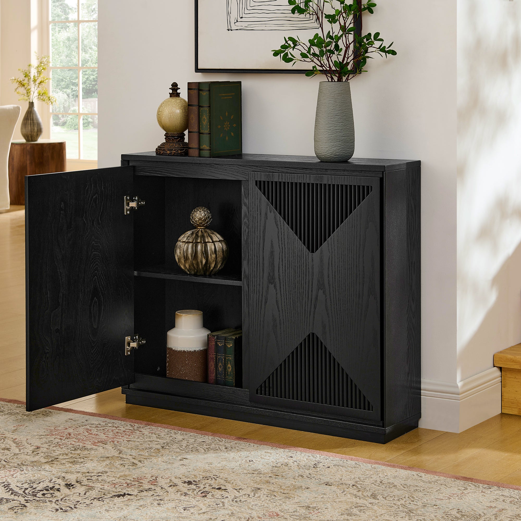 Mid Century Modern V-Shape Narrow Storage Cabinet