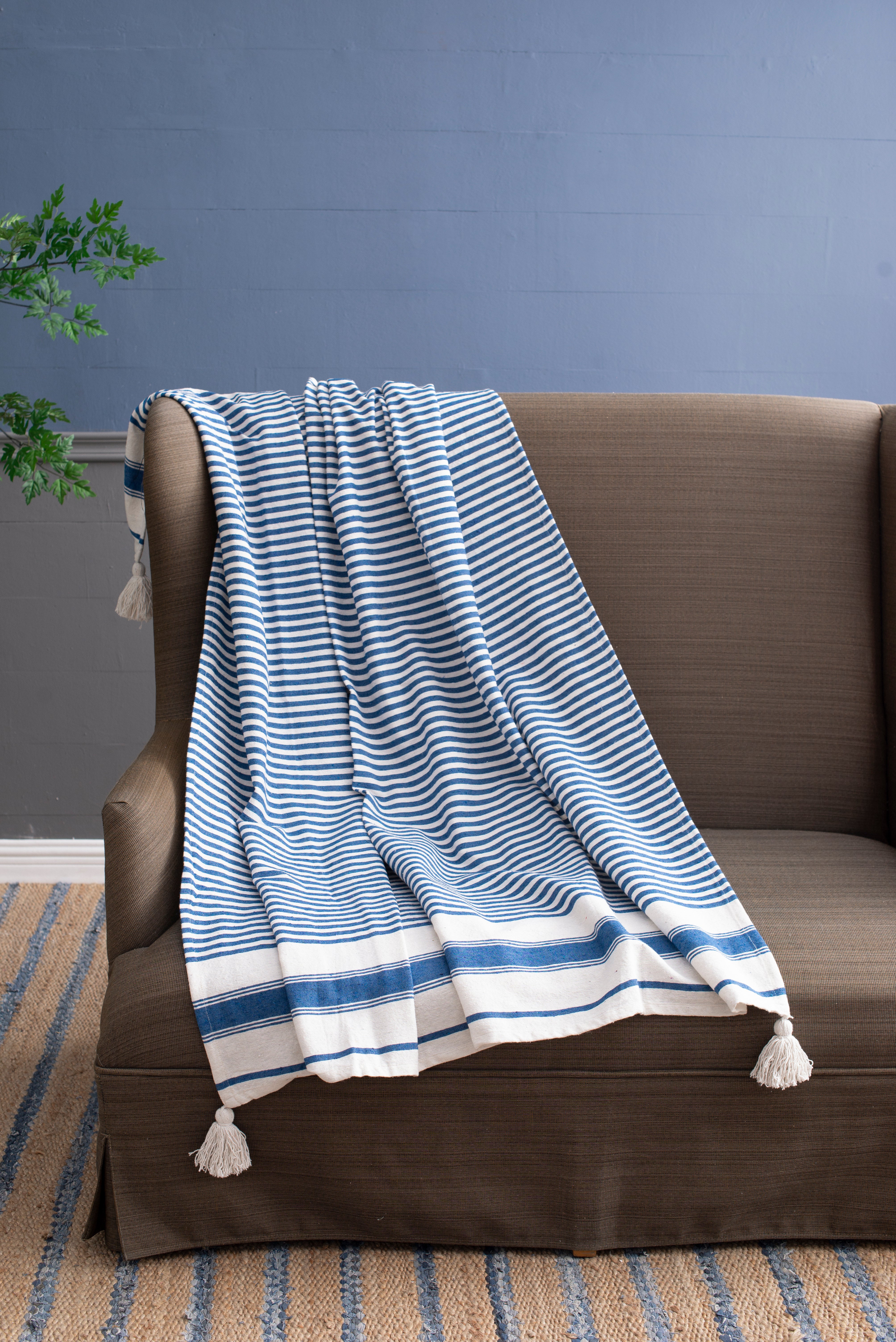 50x60' Brighton Blue Striped Throw Blanket, 2 Pack