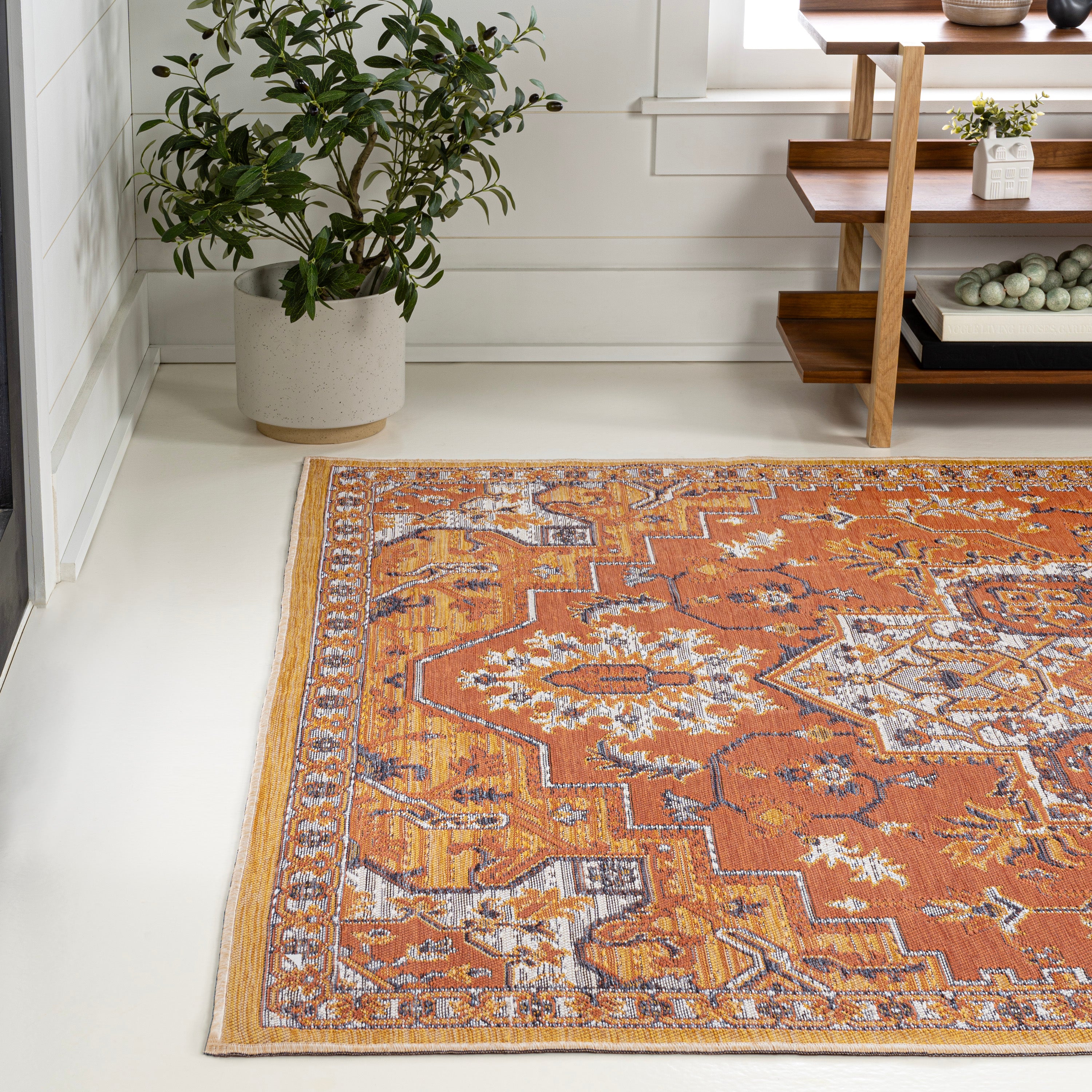 Bijan Traditional Vintage Medallion Reversible Machine-Washable Indoor/Outdoor Runner Rug
