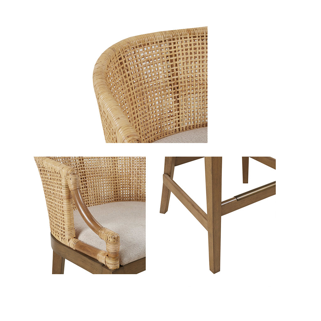 Broadenx 25" Counter Stool with Rattan Rounded Back and Recessed Arms