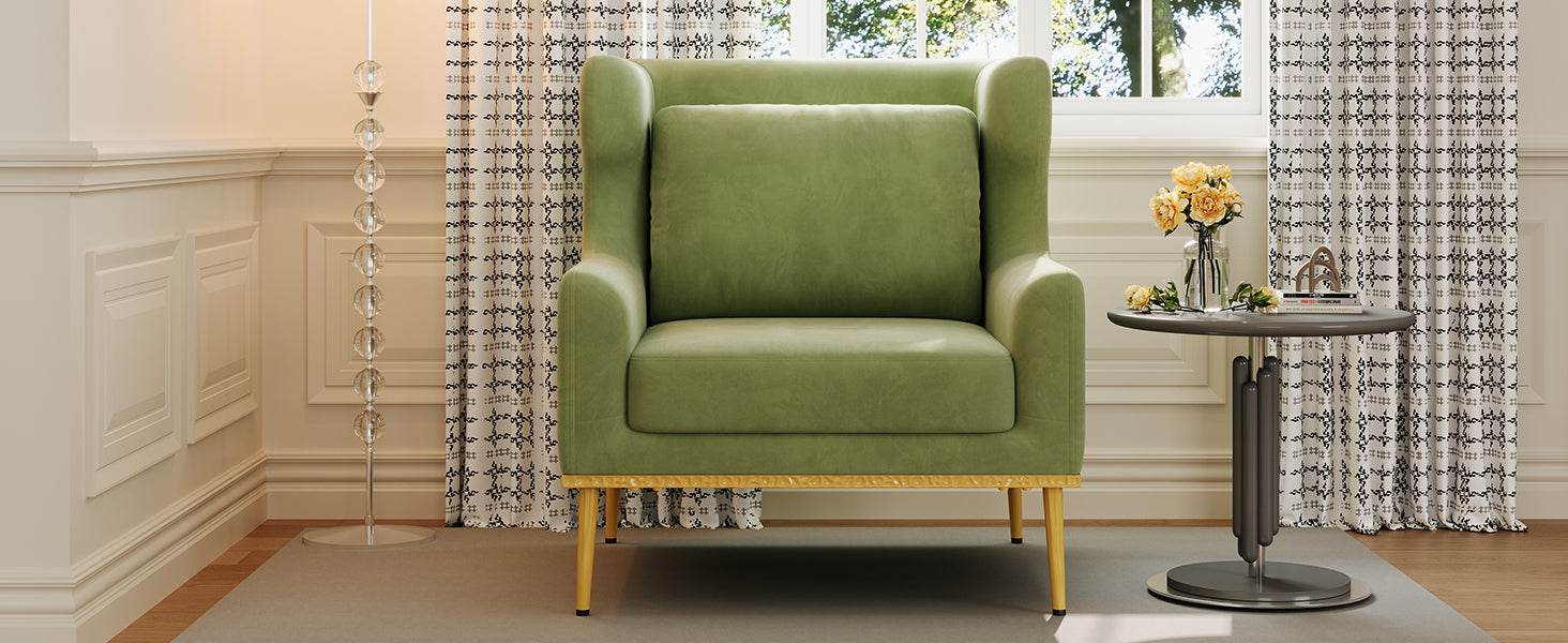Modern Armchair Velvet Accent Chair Reading Chair Single Sofa Chair for Living Room, Bedroom, or Reading Corner, Beige