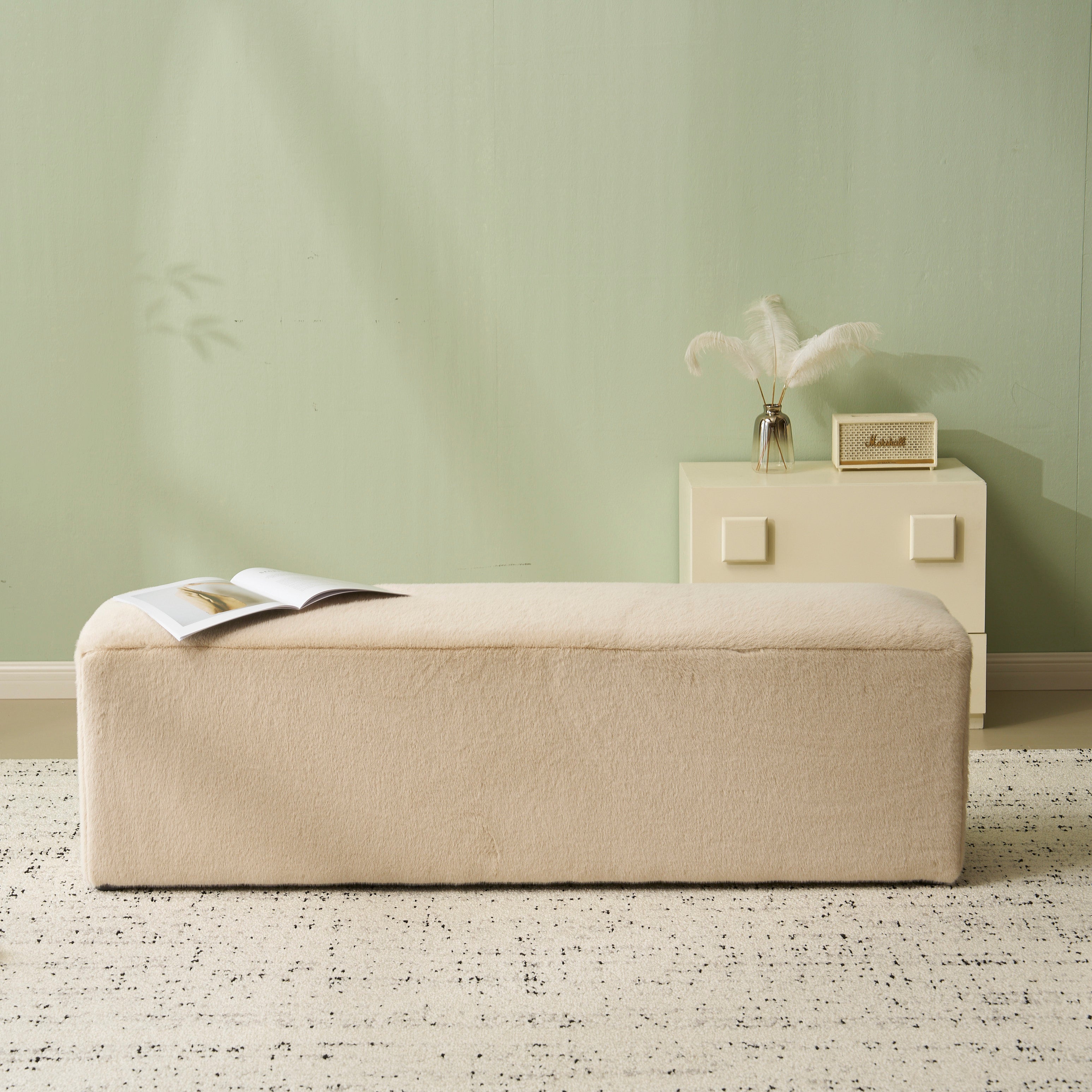 Almond Long Plush Ottoman