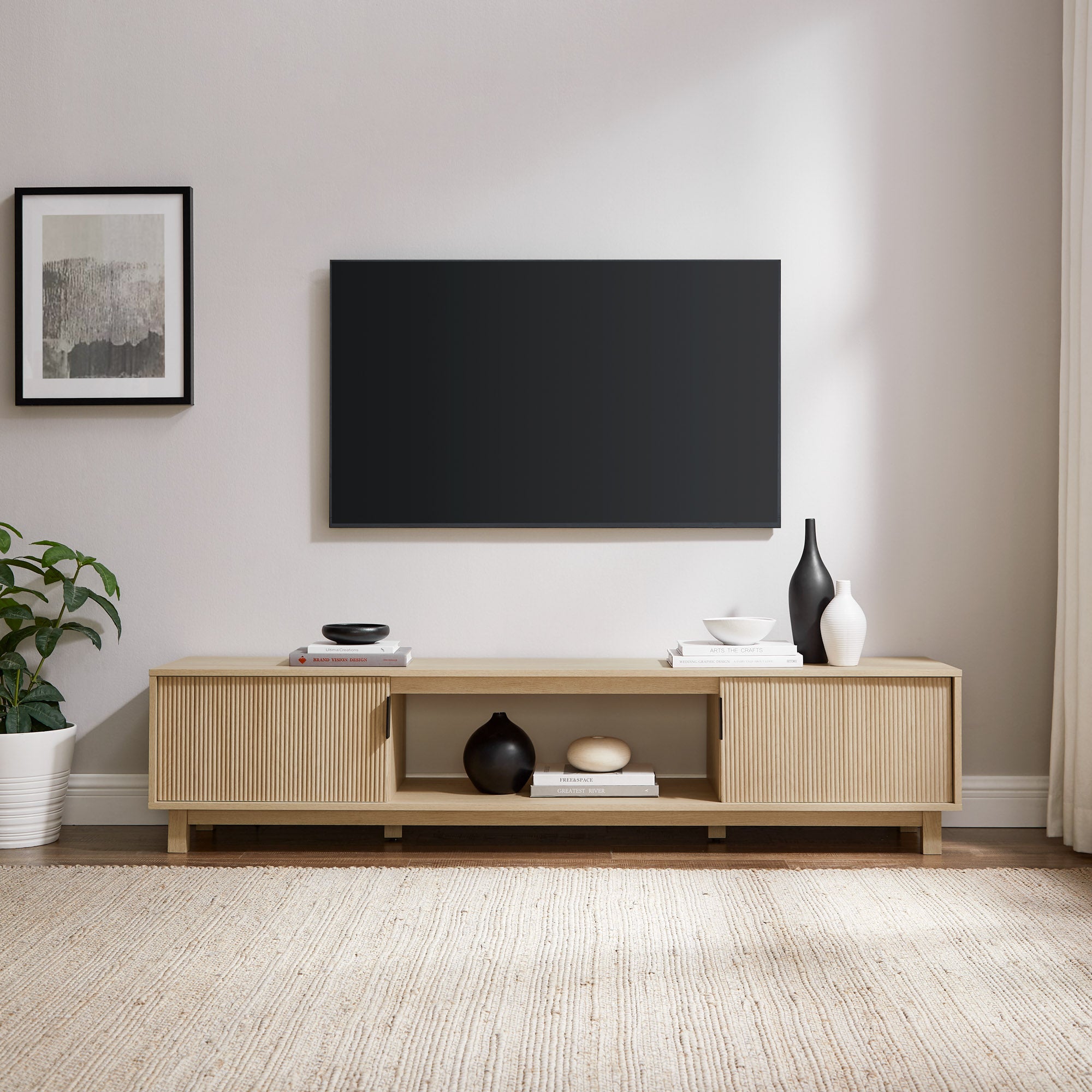Vibrato Fluted-Door TV Stand with Open Shelf