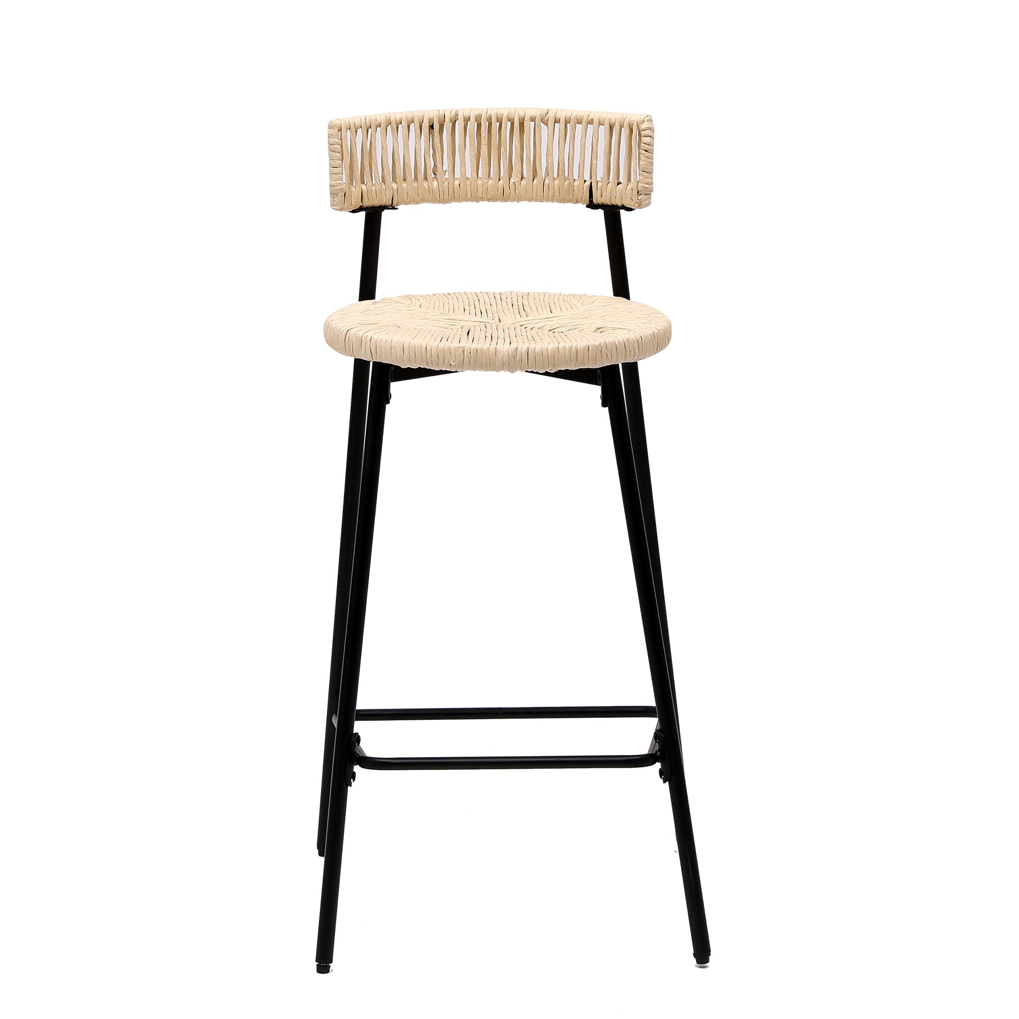 Boho Handwoven Paper Rope Counter Stools, Set of 2