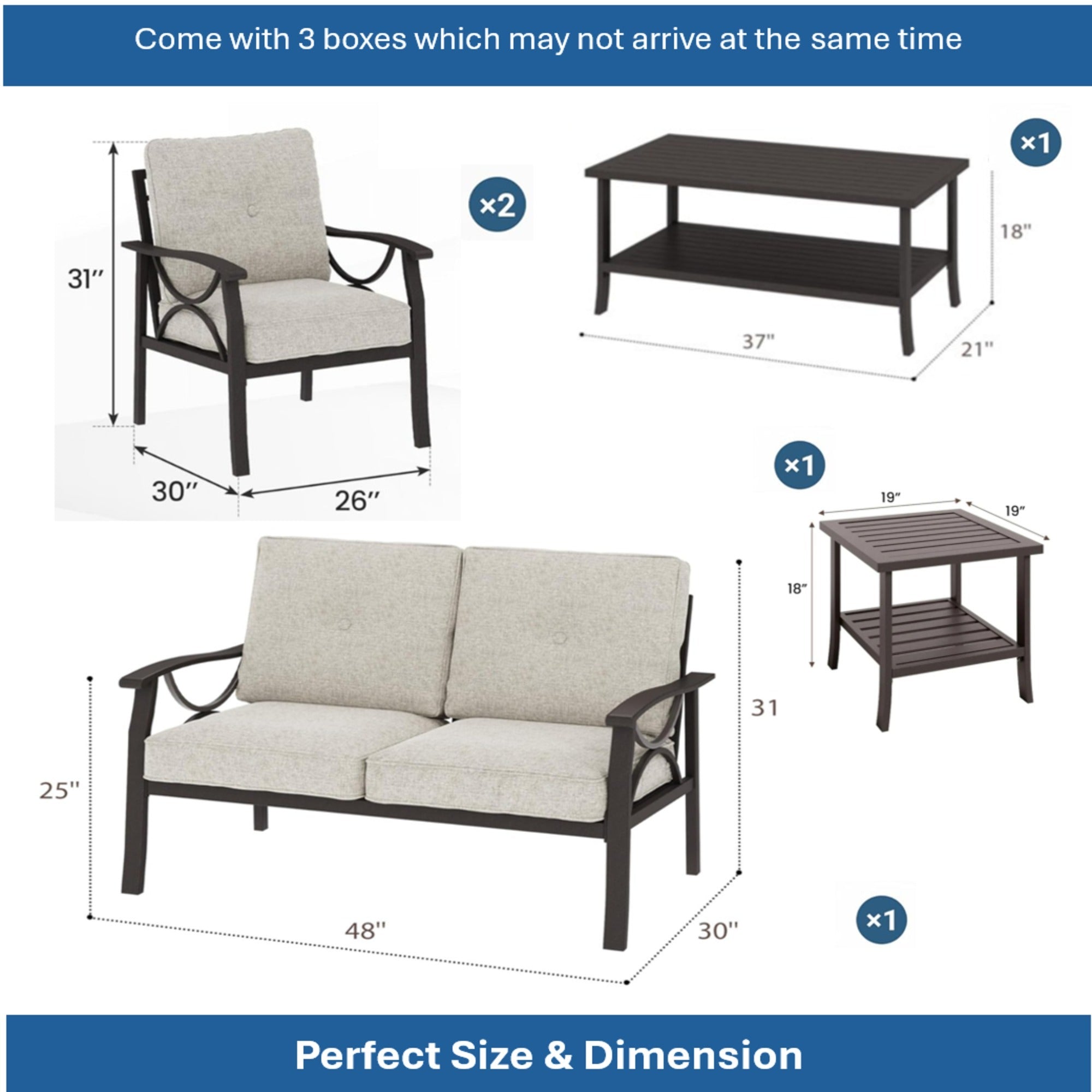 Marisol 5 Piece Metal Patio Furniture Set with Loveseat