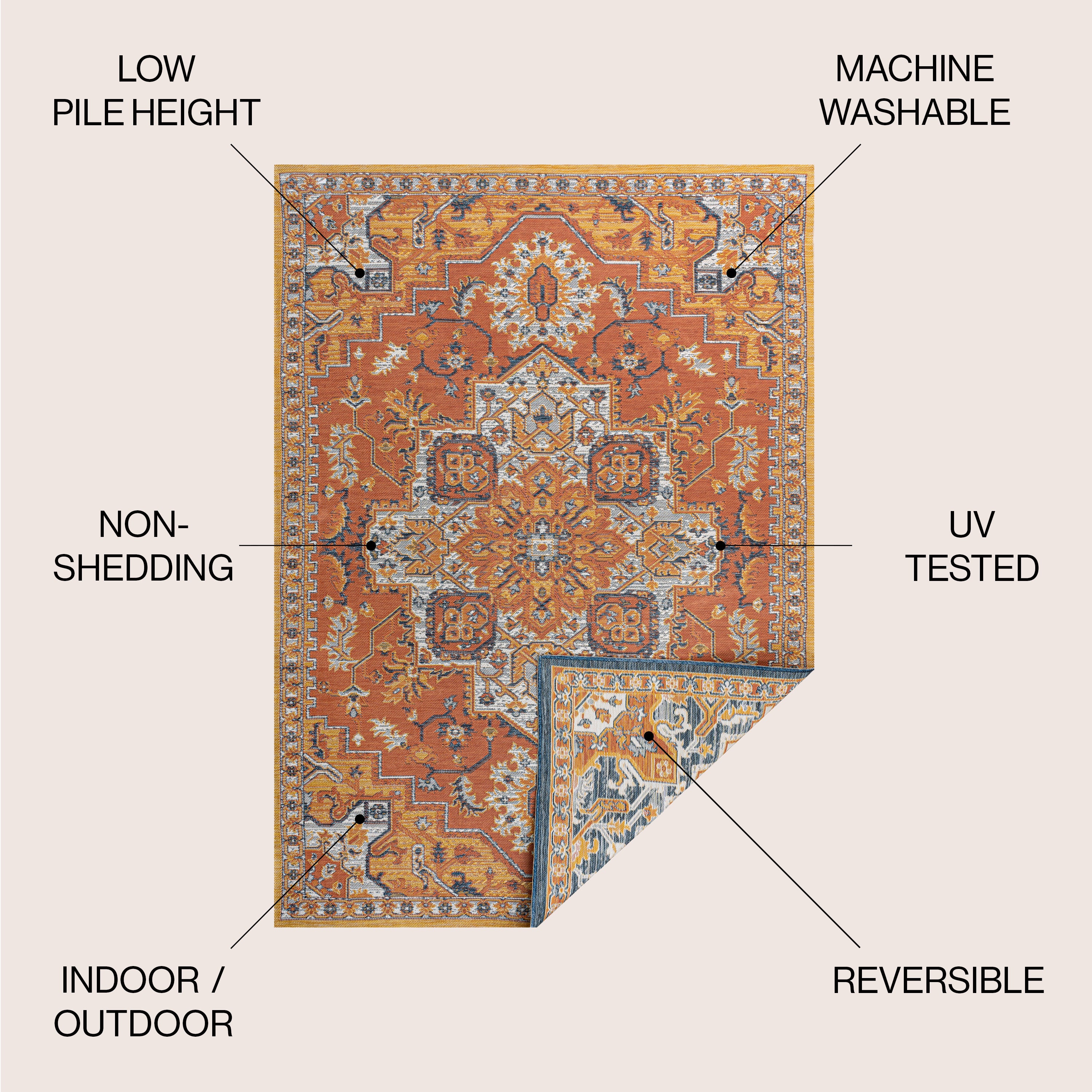 Bijan Traditional Vintage Medallion Reversible Machine-Washable Indoor/Outdoor Runner Rug