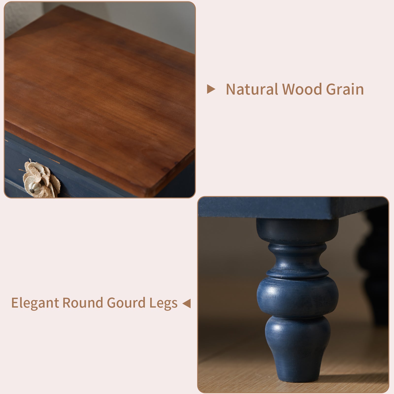 Vintage Farmhouse End Table with Floral Knobs
