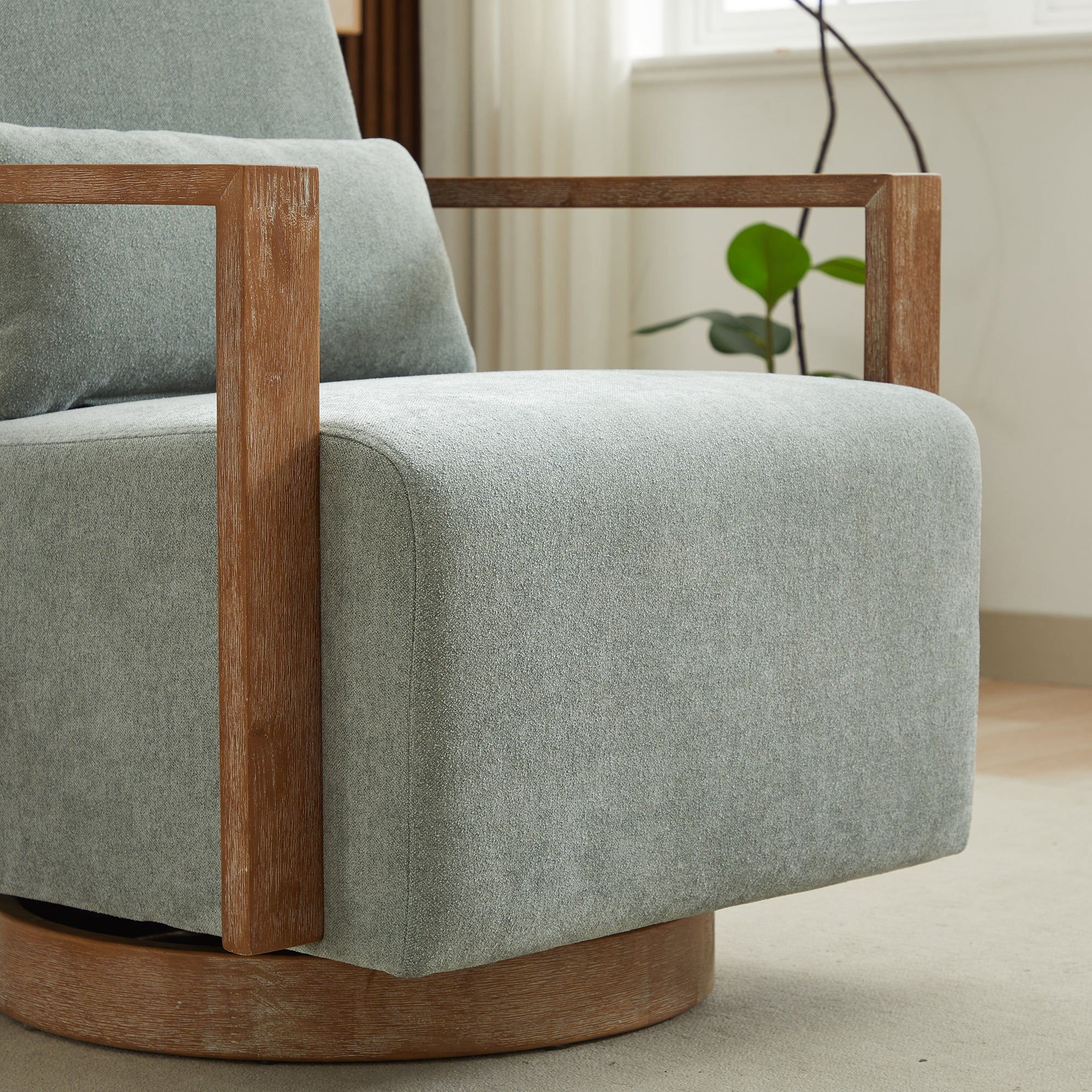 Swivel Modern Upholstered Accent Chair with Solid Wood Armrests