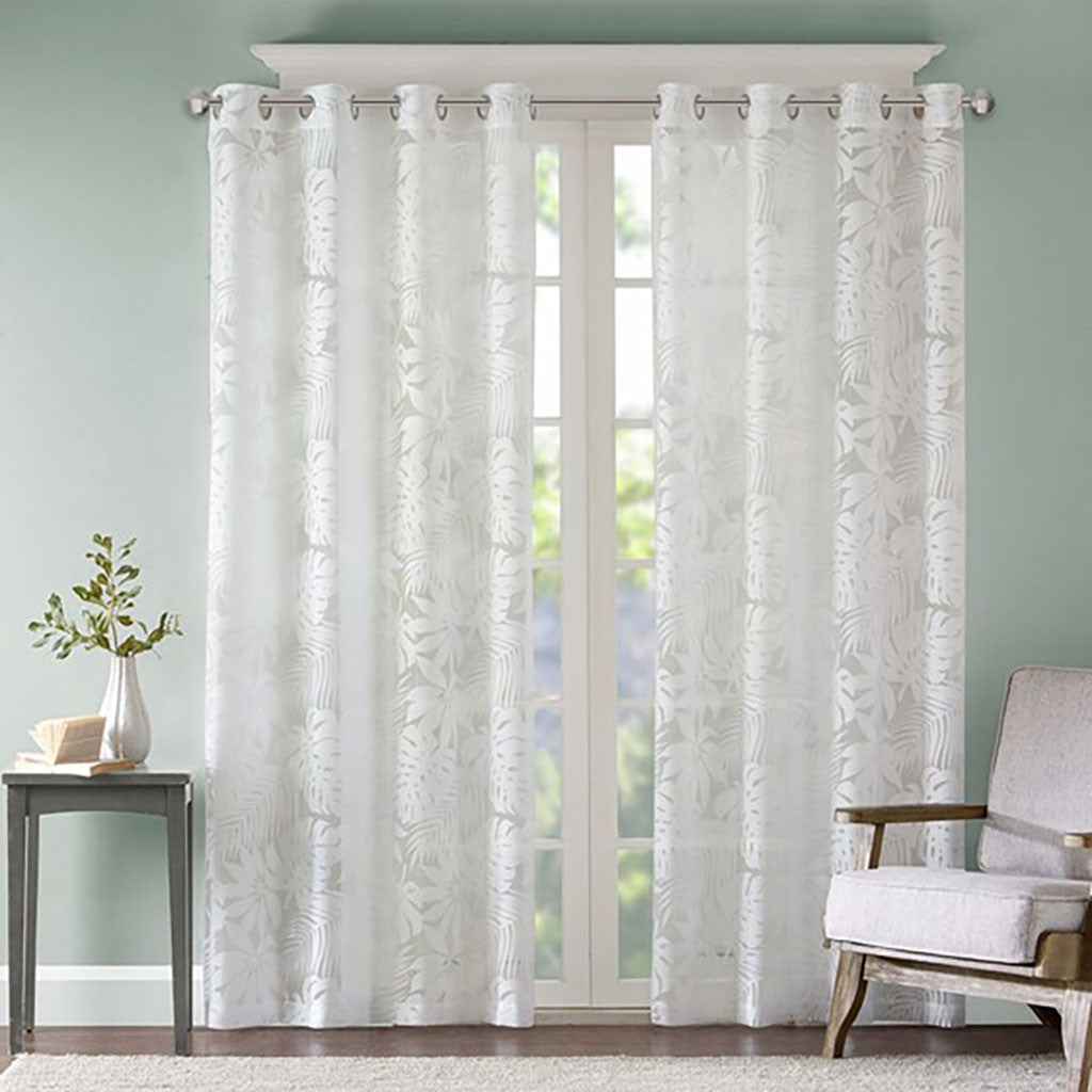 Leilani Palm Leaf Burnout Window Sheer White