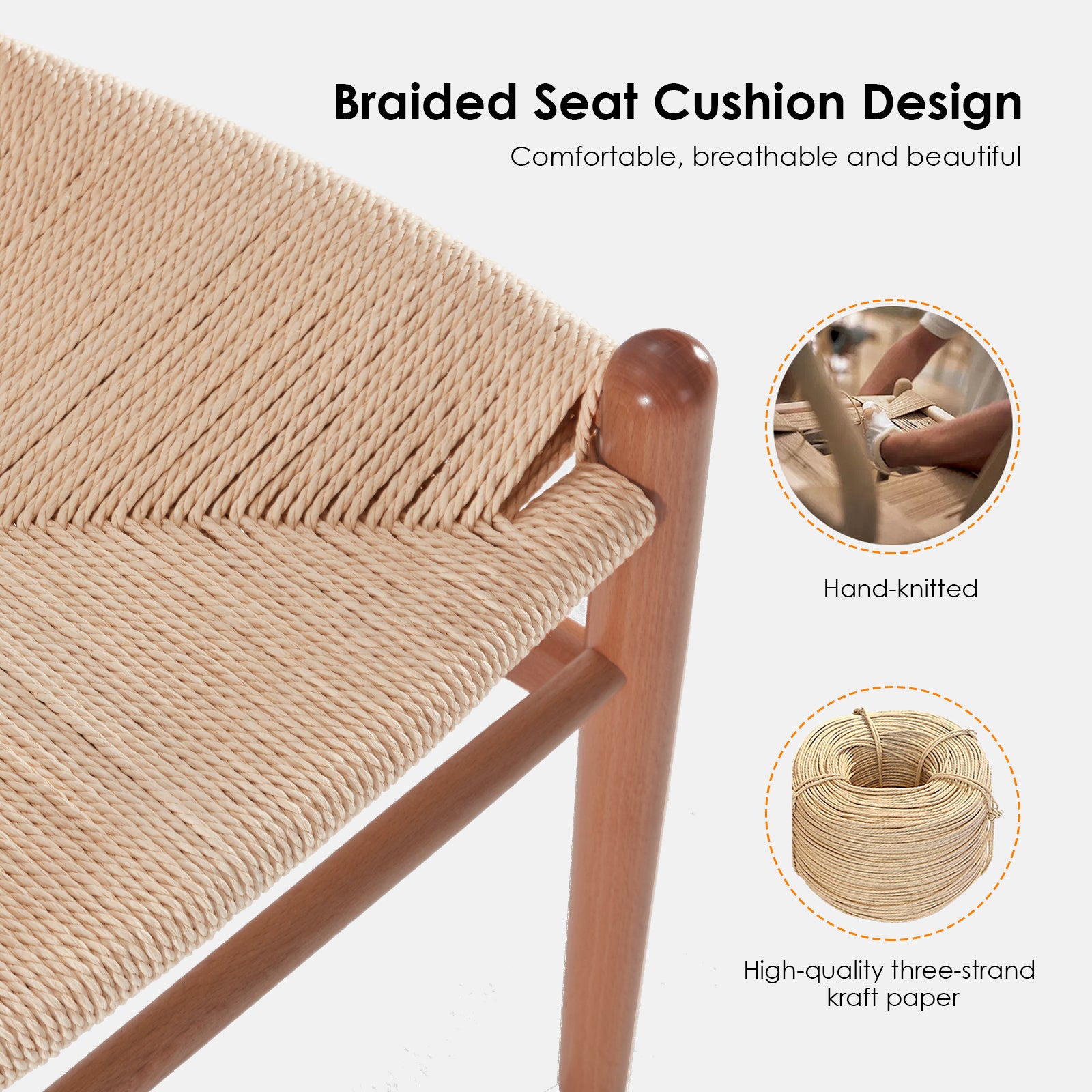 Wishbone Counter Height Barstool with Woven Seat