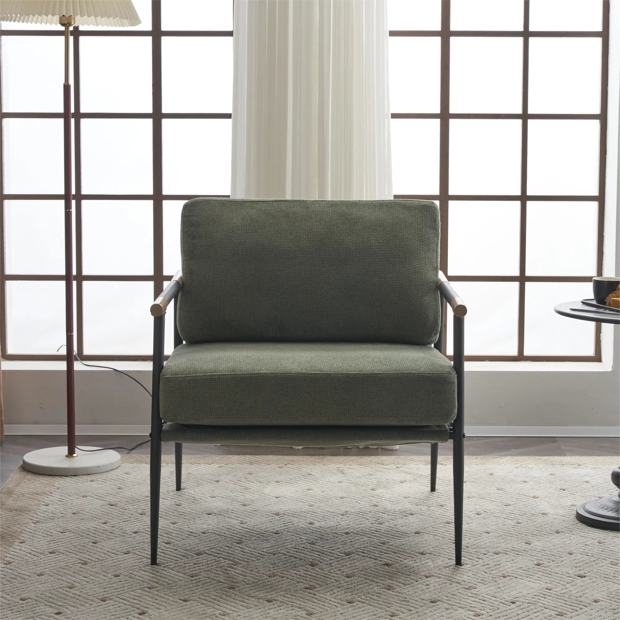 Upholstered Accent Chair with Metal Frame and Tapered Legs