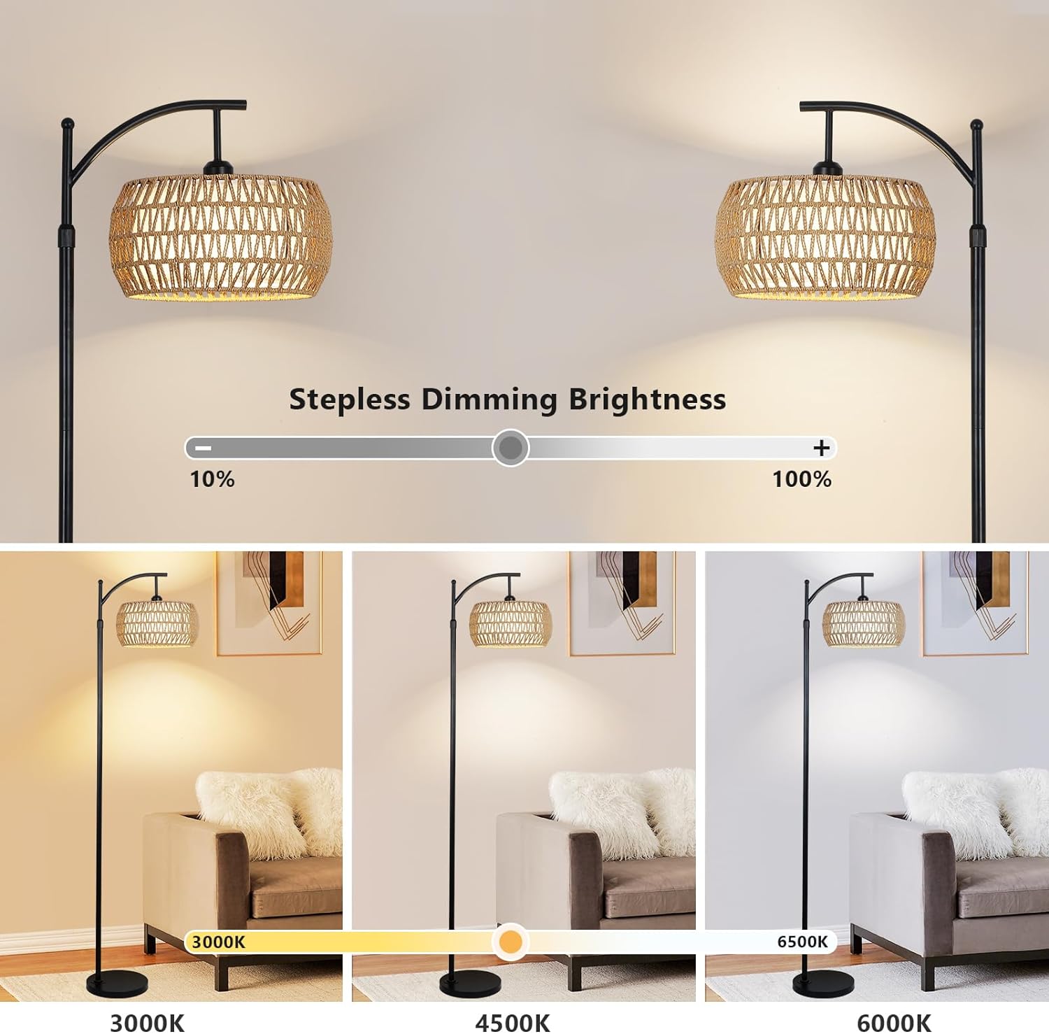 Ataraxis Floor Lamp with 3 Color Temperatures and Double Drum Shade