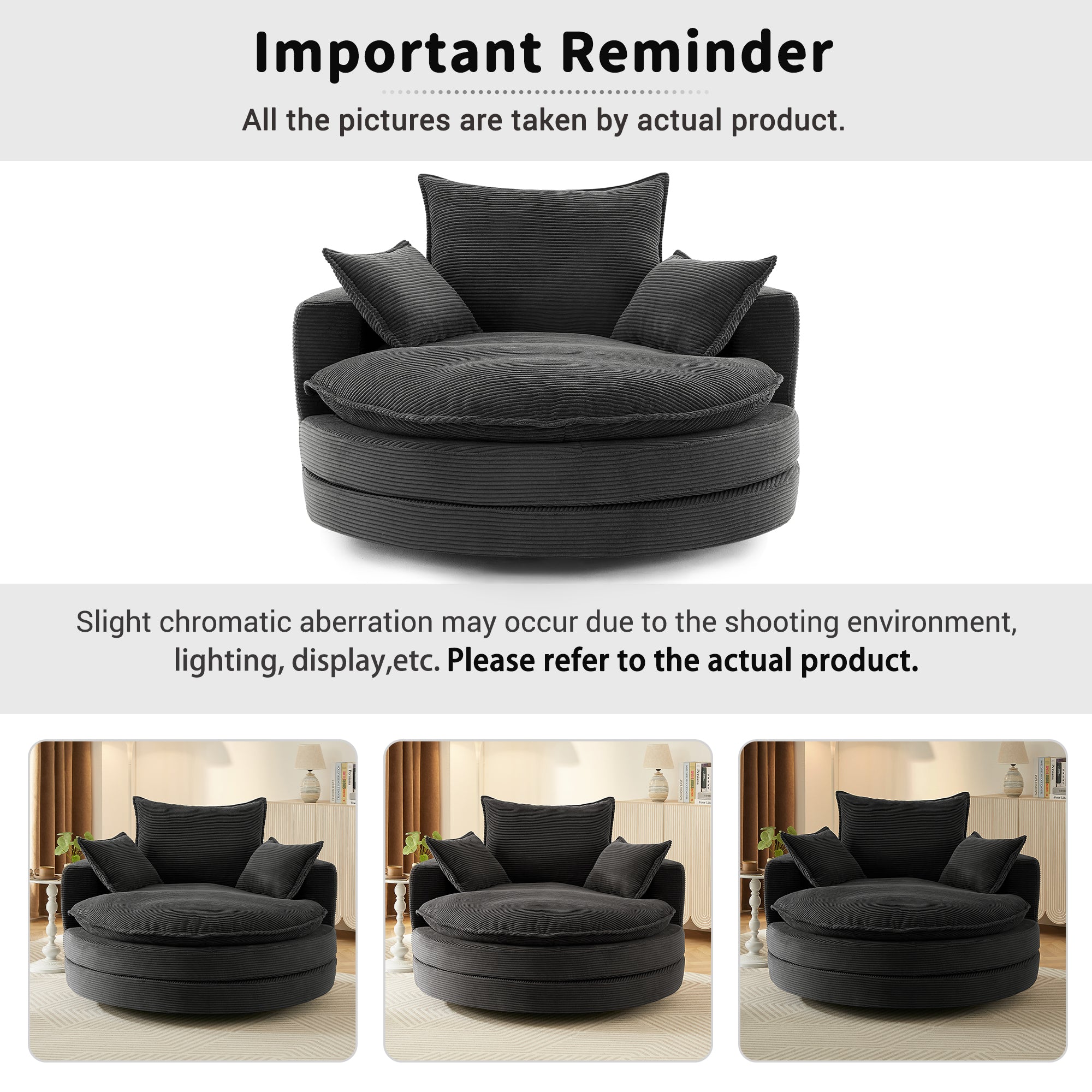Corduroy 360° Swivel Accent Barrel Chair with 3 Removable Pillows
