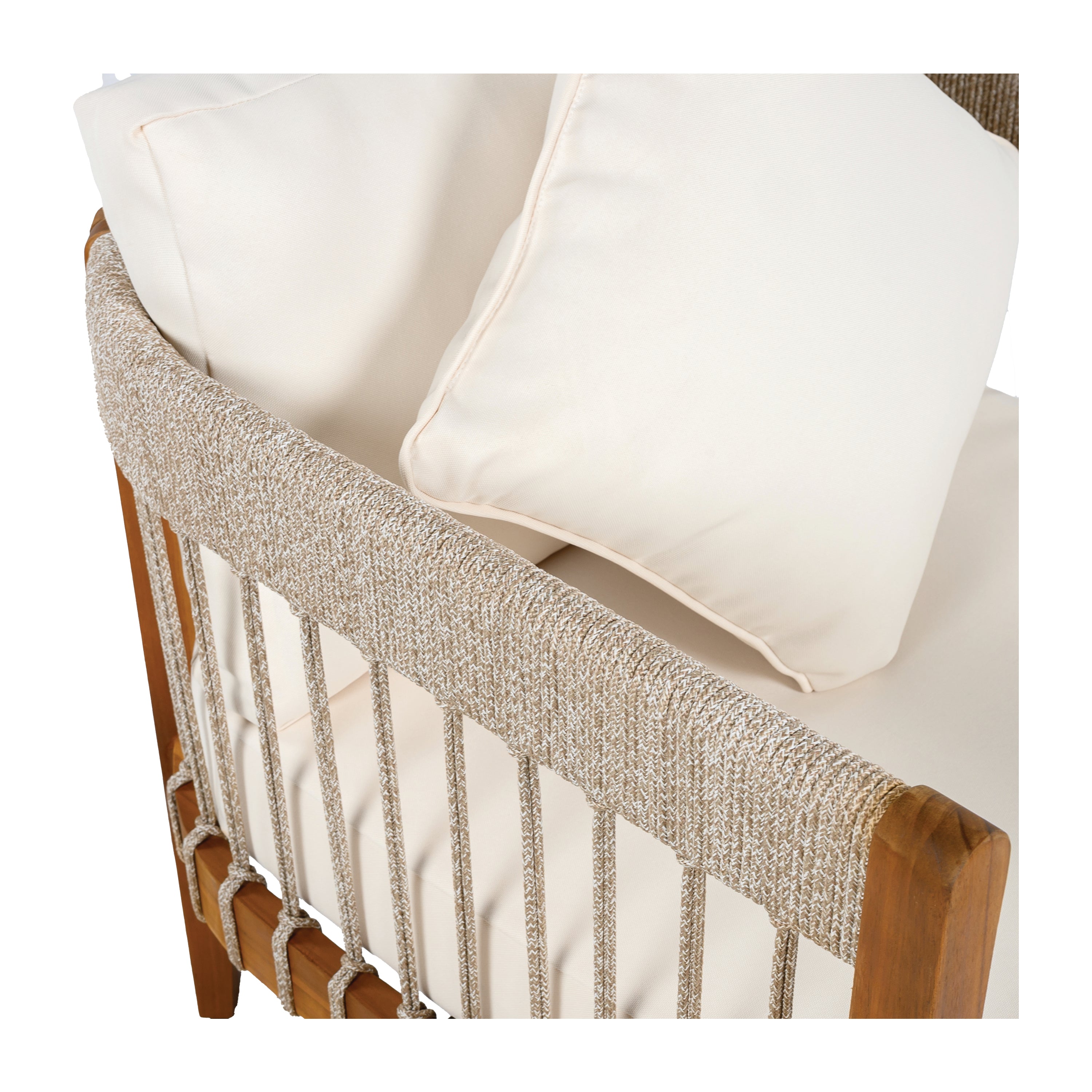 Azari Outdoor Acacia Wood Club Chair with Handwoven Rope Accents & Curved Backrest