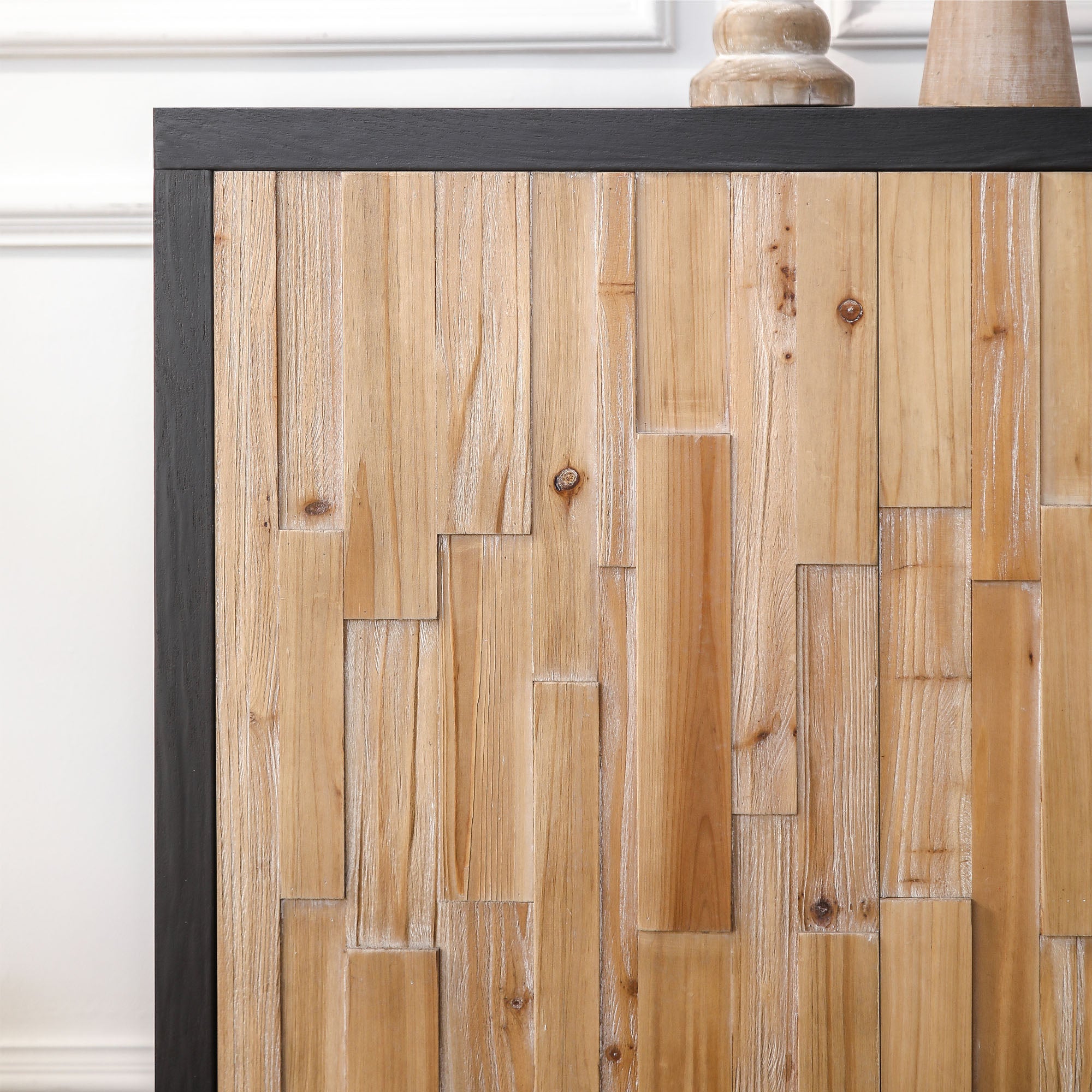 Wooden 4-Door Storage Cabinet with Textured Geometric Design